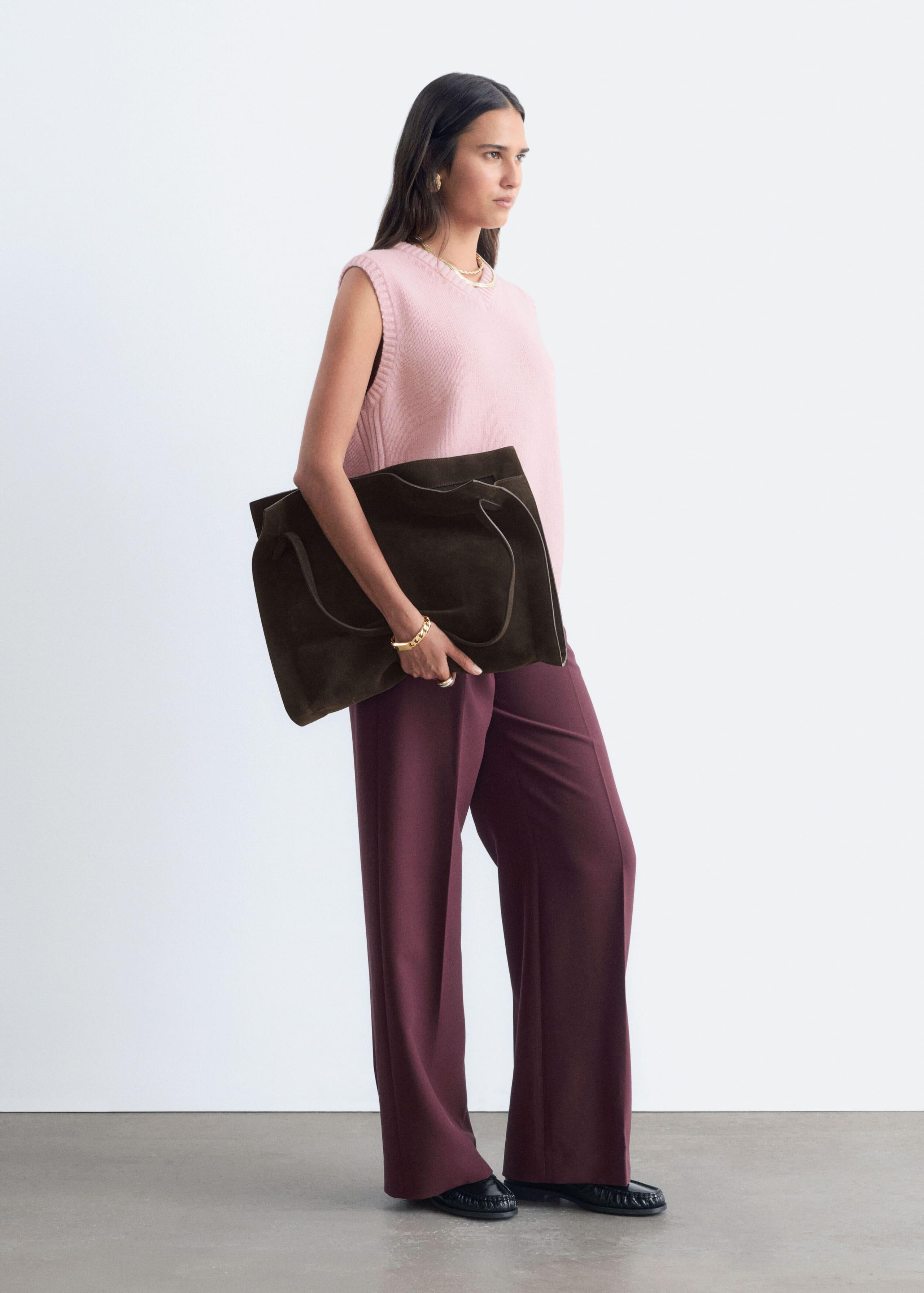Loose-Fit Tailored Trousers - Dark Red - Lookbook