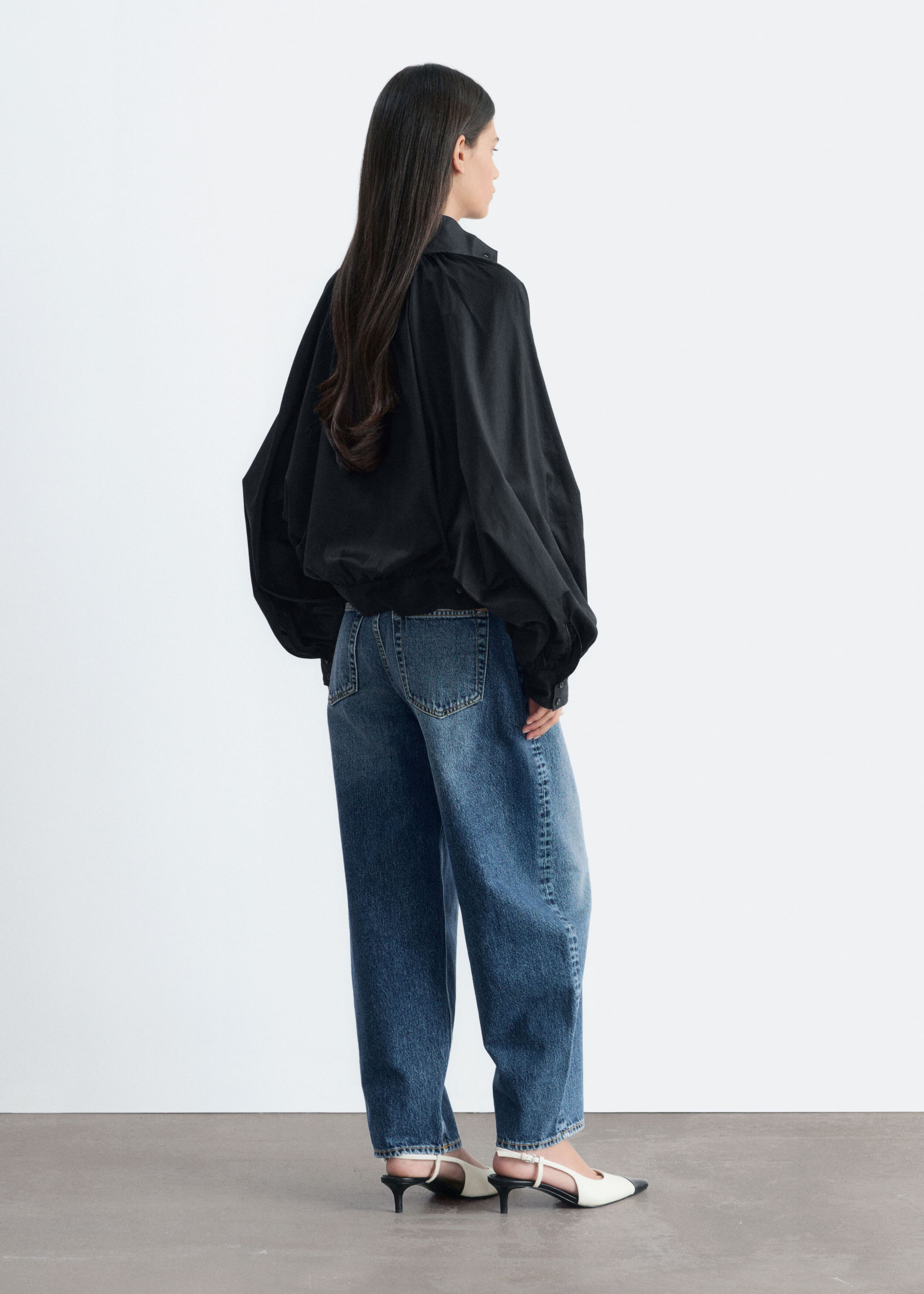 Batwing Sleeve Cotton Blouse - Black - Lookbook