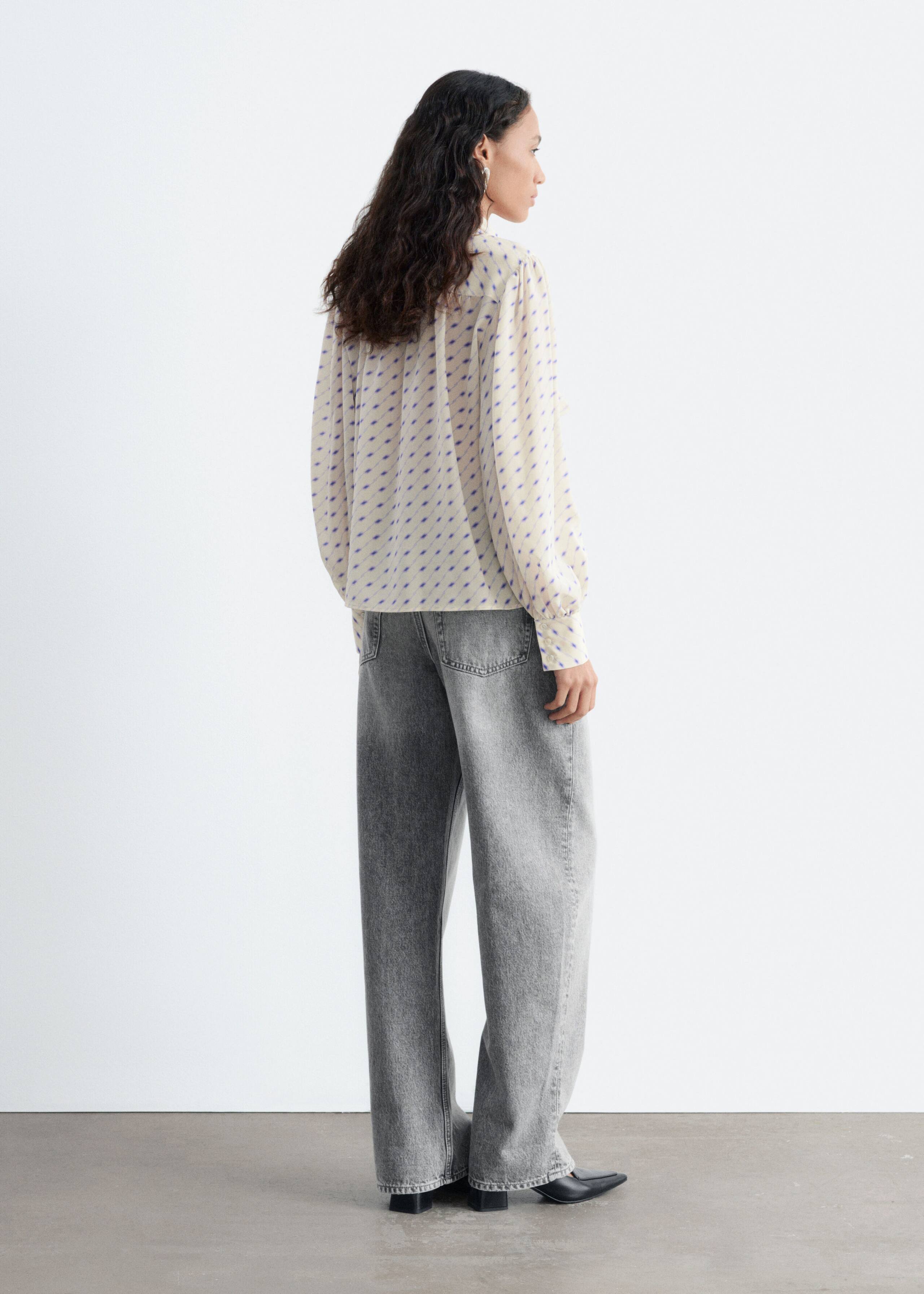 Printed Silk Scarf Blouse - Beige/Blue Print - Lookbook