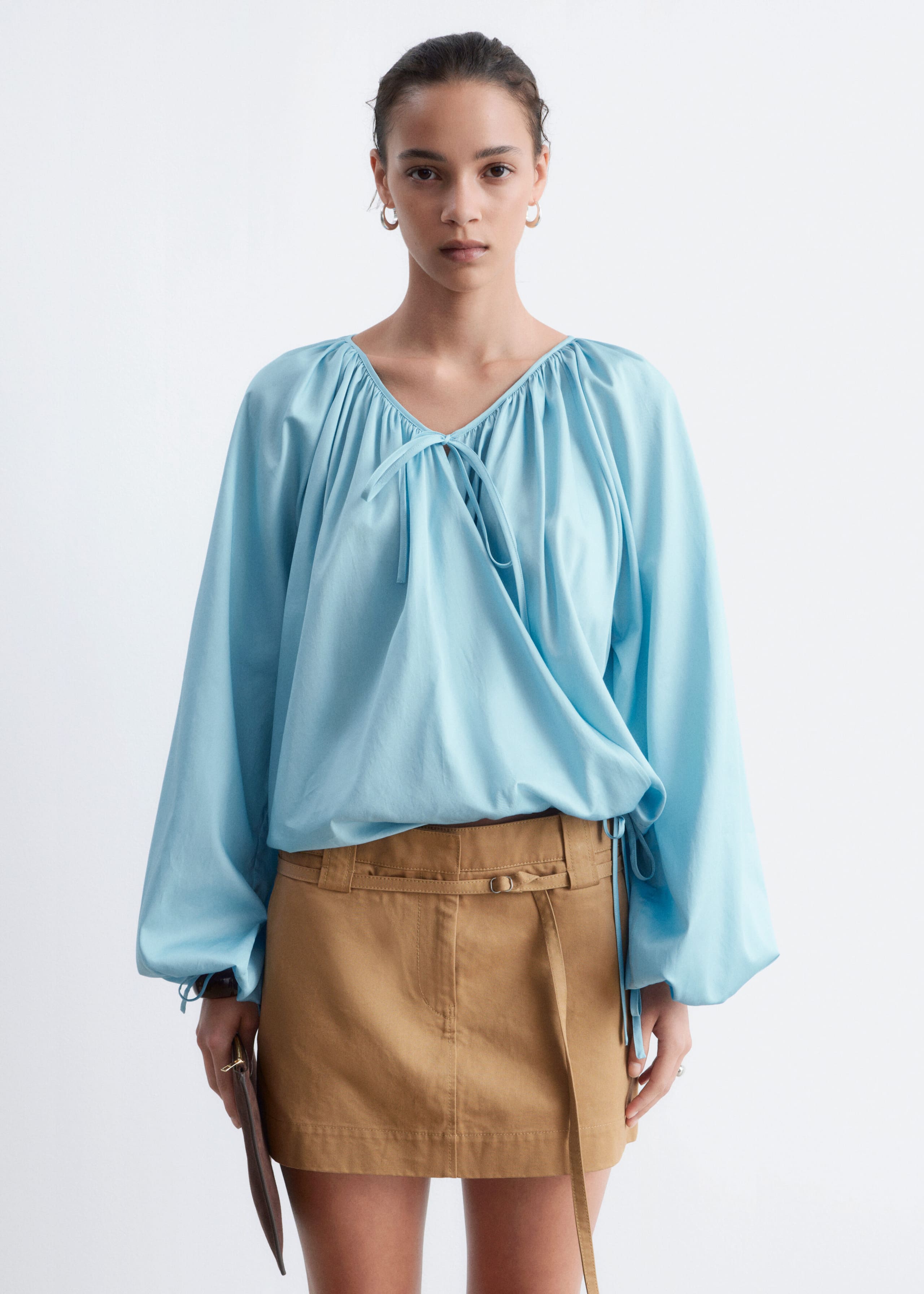 Wrap Cotton Blouse - Light Blue - Lookbook