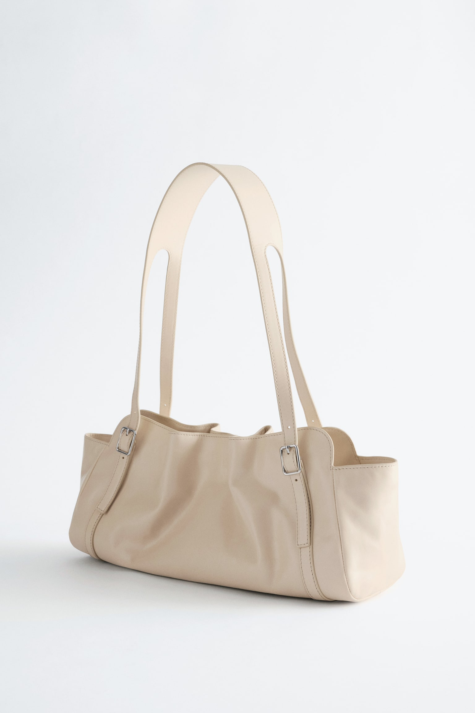 Bolso de hombro de perfil bajo en piel - Beige/Mint - 6