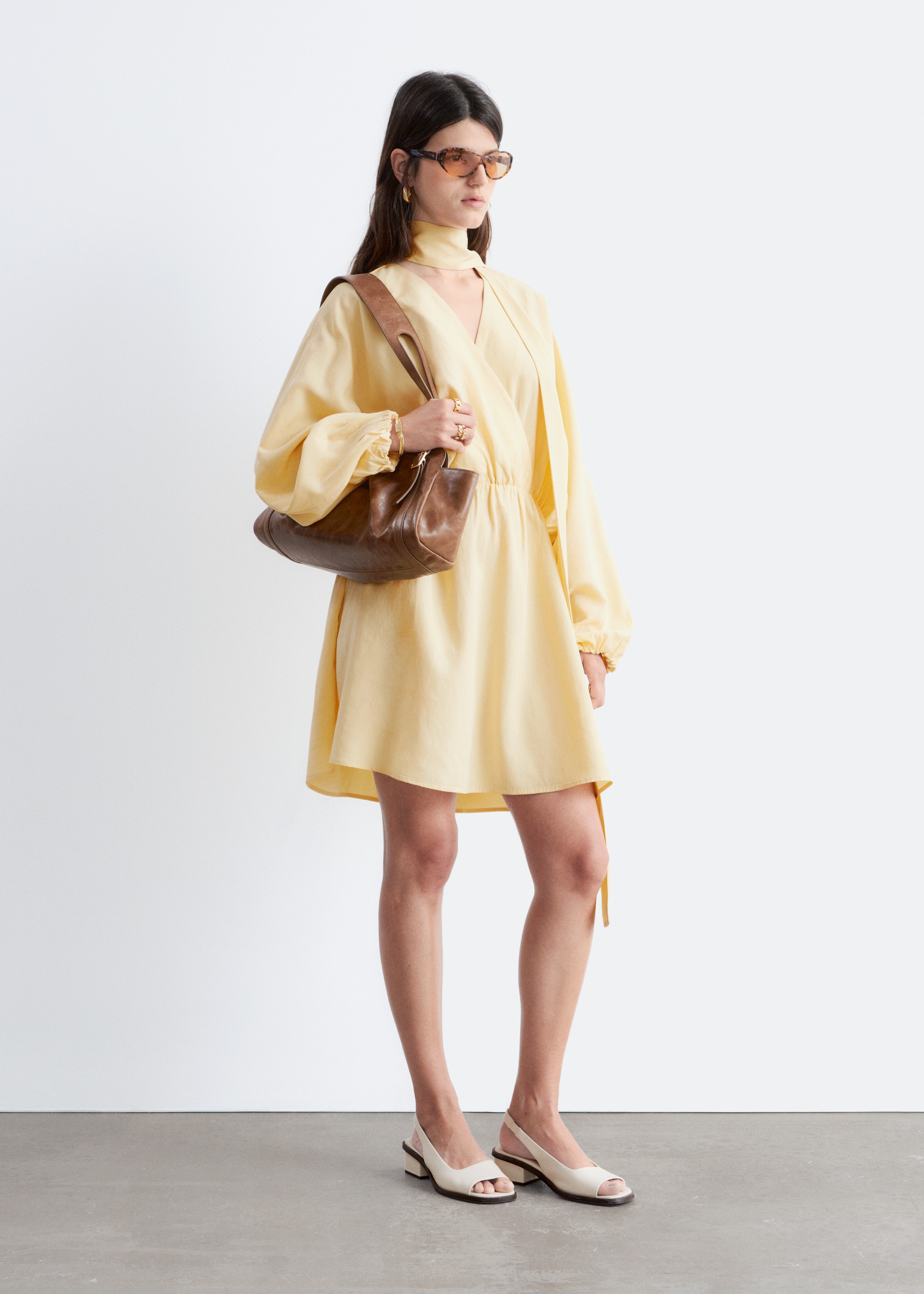 Marc O'Polo Mini-jurk van linnen met V-hals in marineblauw online kopen | P&C