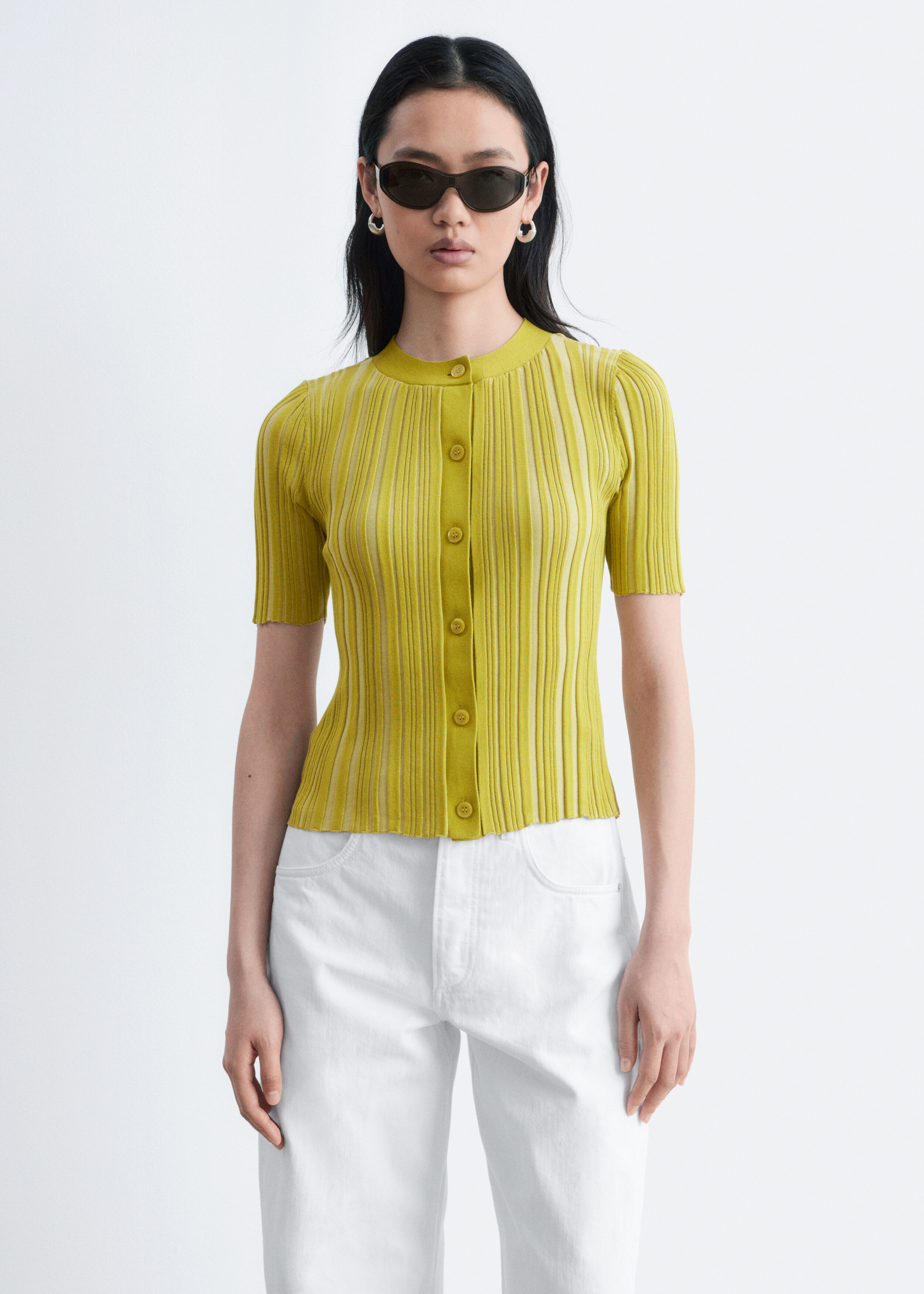 Short-Sleeve Rib-Knit Cardigan - Chartreuse - & Other Stories US