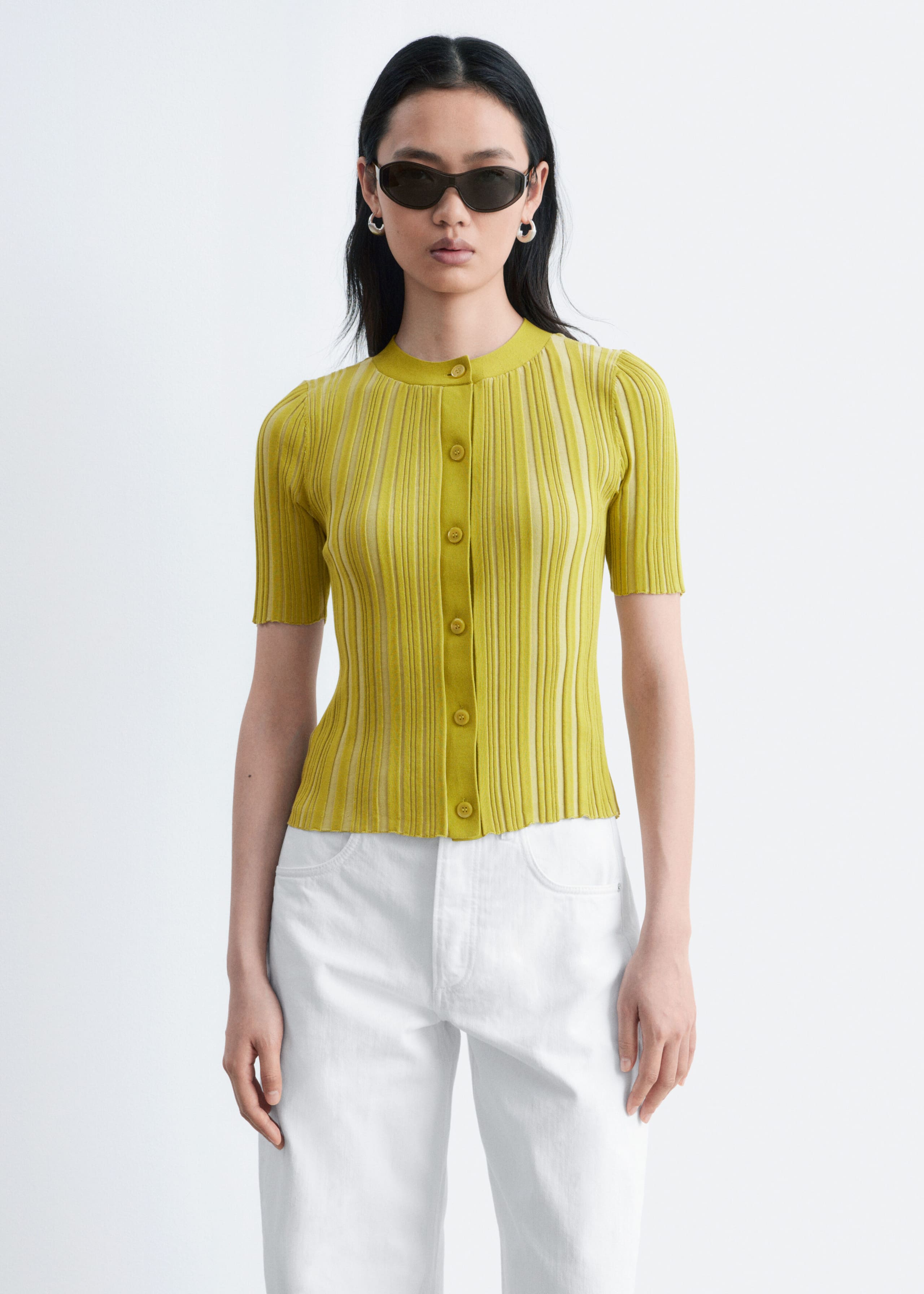 Image of Cardigan a maniche corte con lavorazione a coste