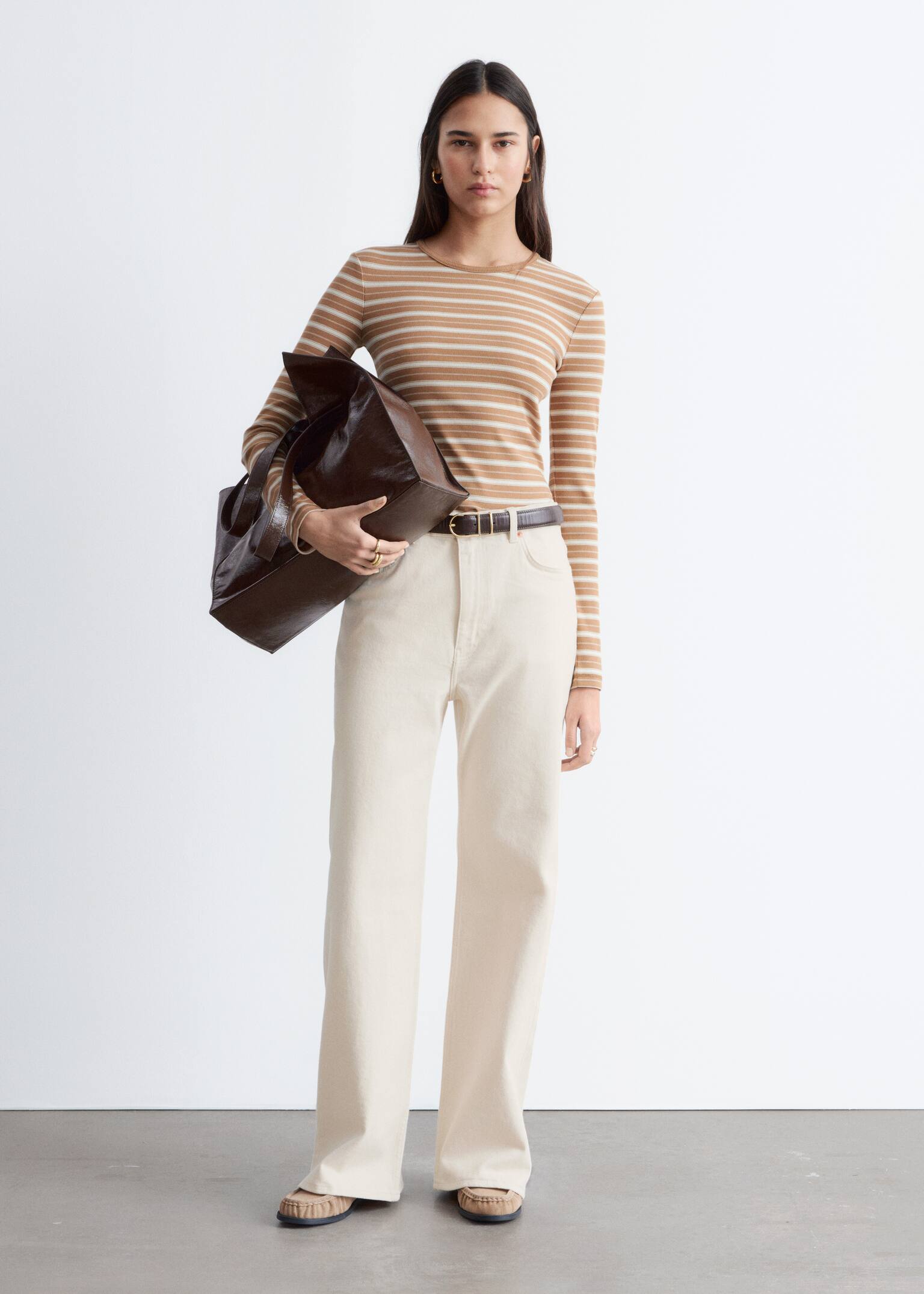 Ribbed Long-Sleeve Top - Brown/White Stripes/Black/Beige/Black Stripes/White/Dark Green/Dark Brown/Light Grey - 7