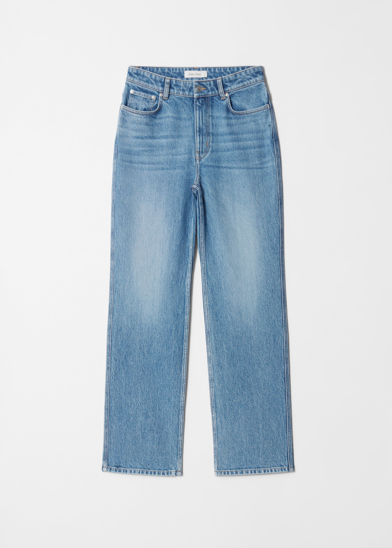 High-Waist Straight-Leg Jeans - Mid Blue Wash/Light Blue/Black - 2