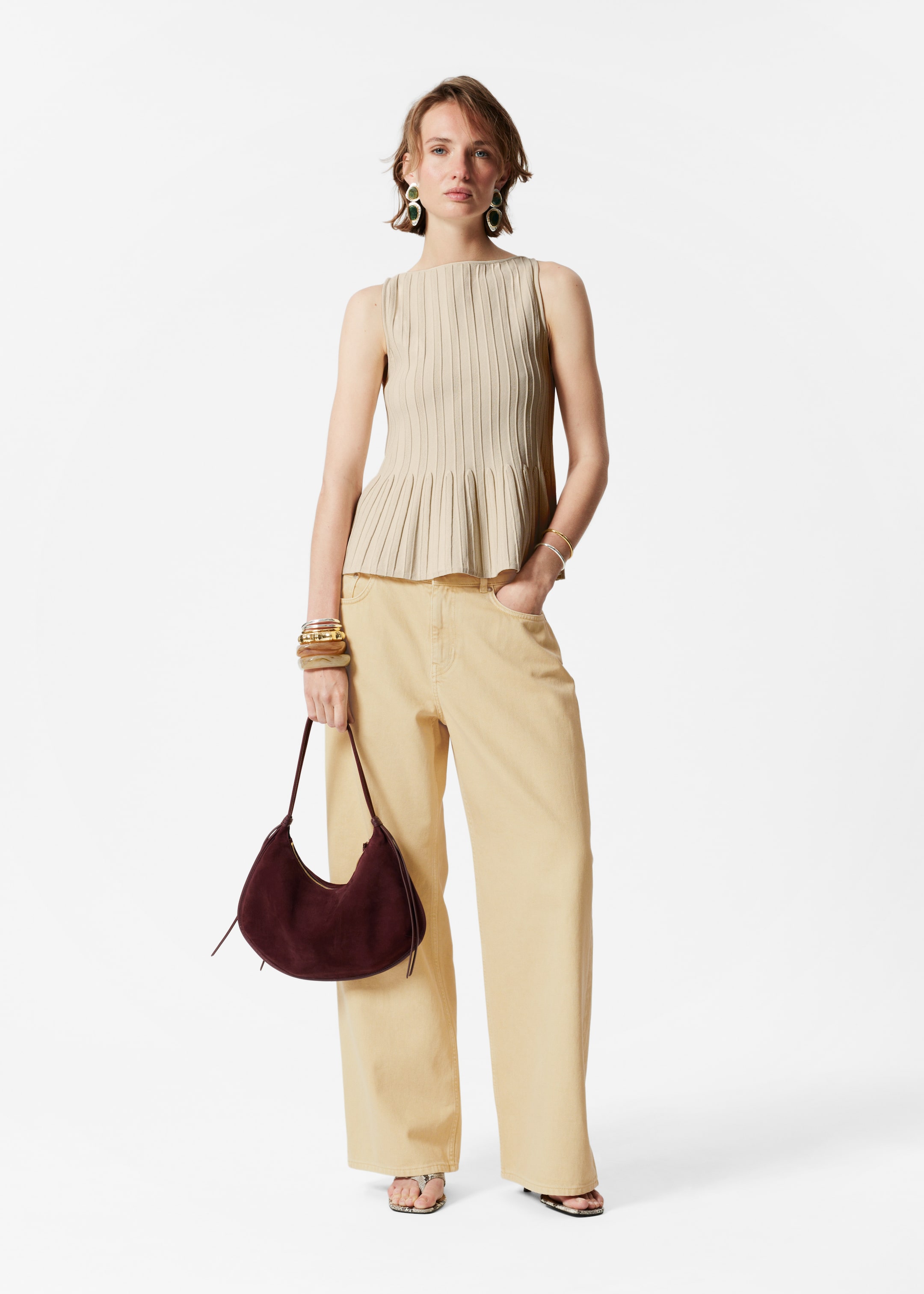 Größeres Bild ansehen: Rippstrickoberteil mit Schößchen - Creme - Ladies | H&M DE 3