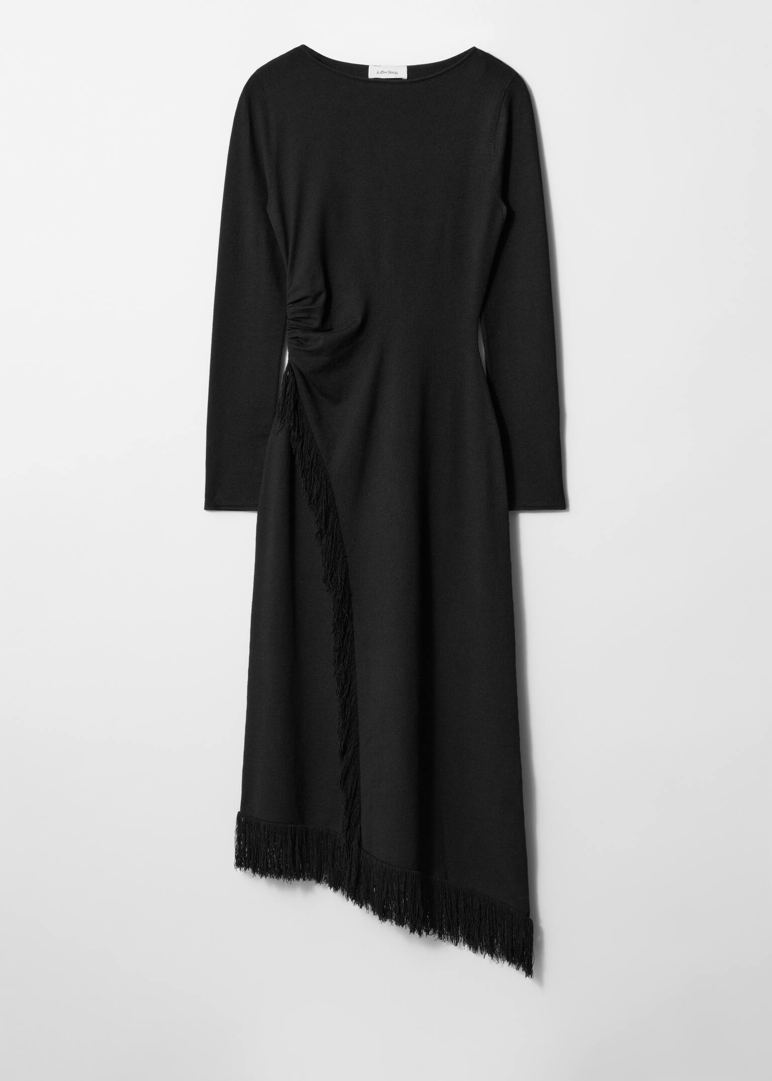 Vestido midi asimétrico con flecos - Negro