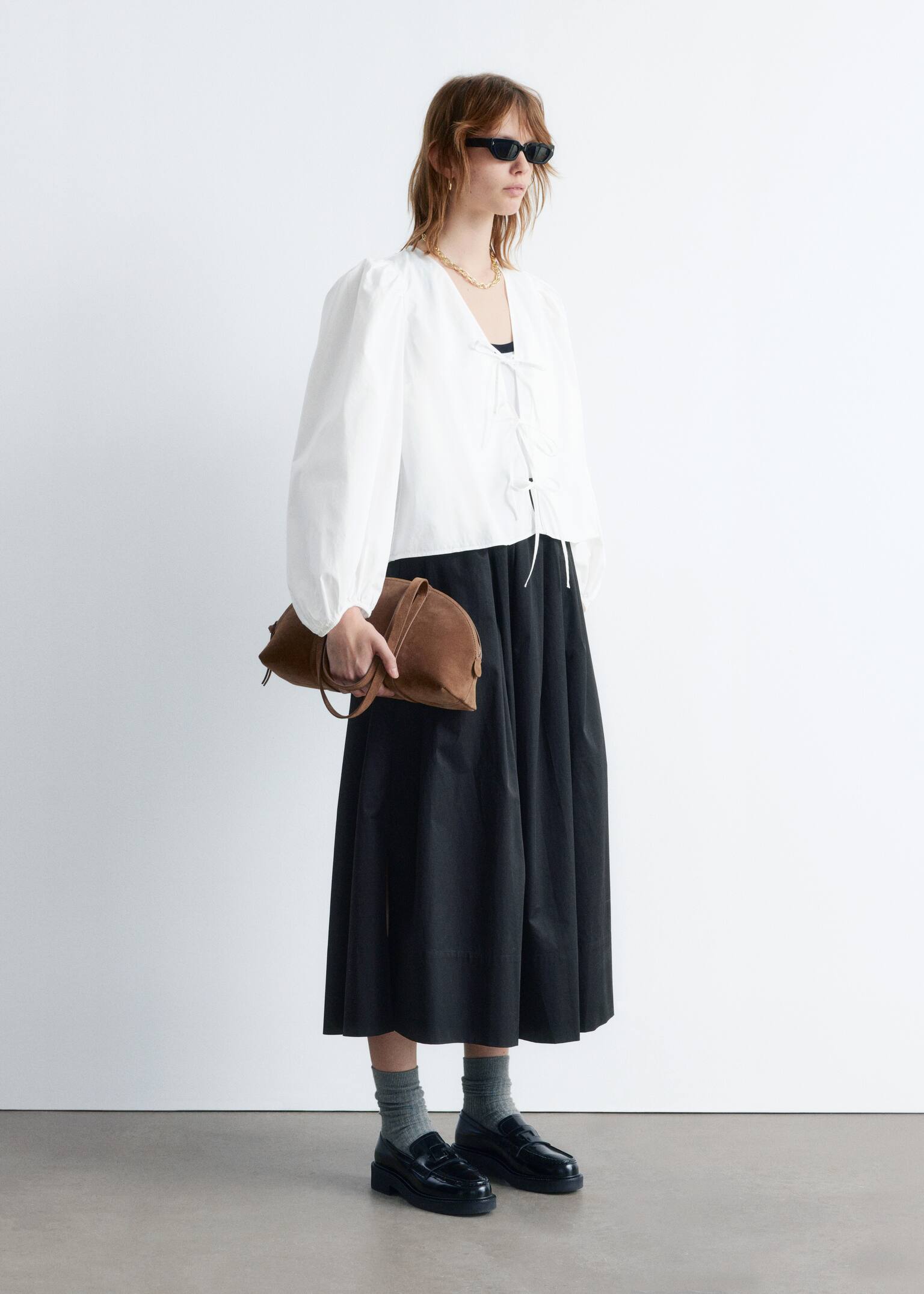Blouse à nœuds à l’avant - Blanc/Rayures bleues/roses