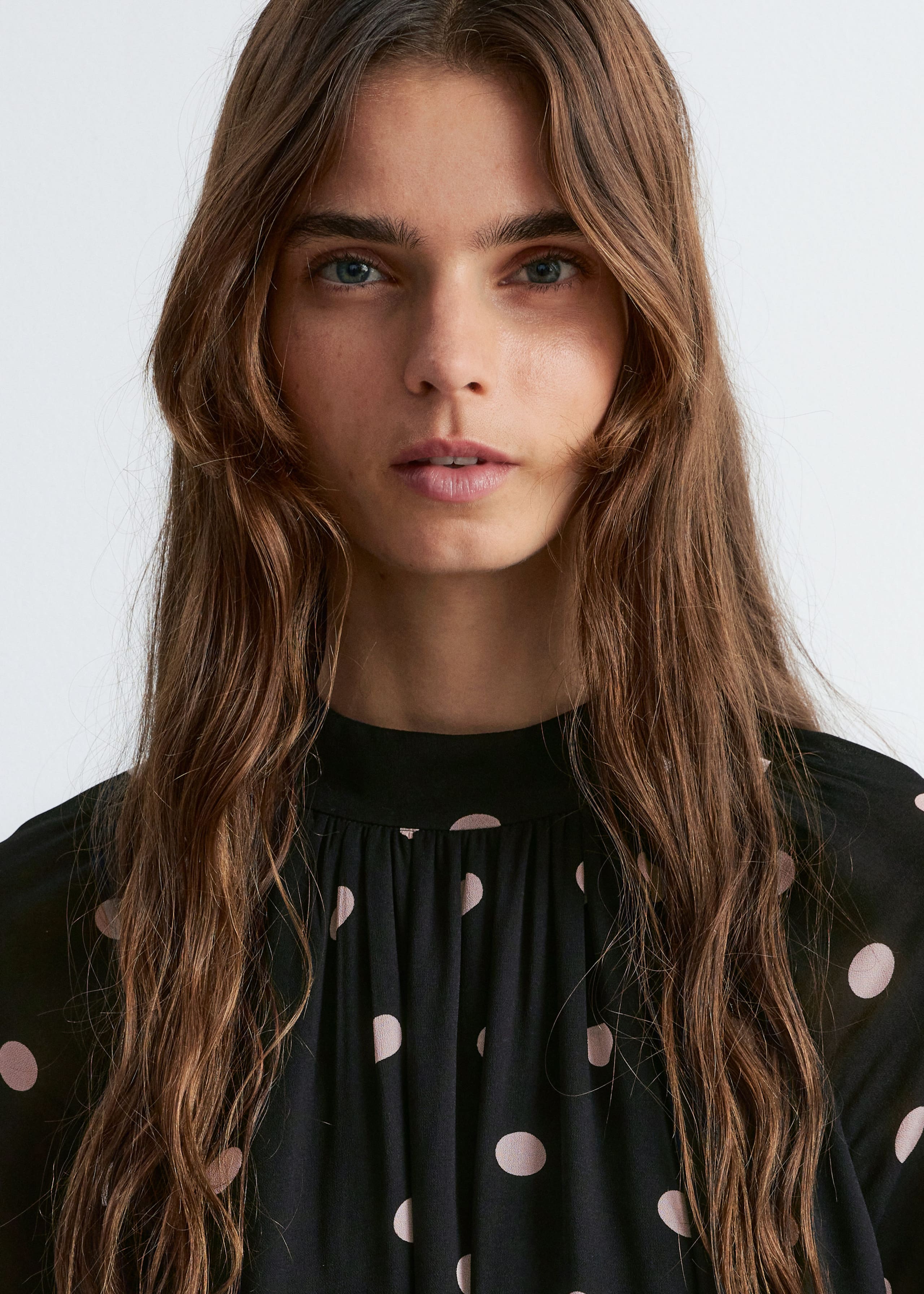 Flounced Stand-Collar Blouse - Light Blue - Lookbook