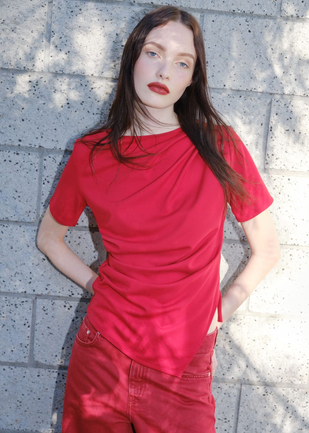 Image of Draped Asymmetric T-shirt