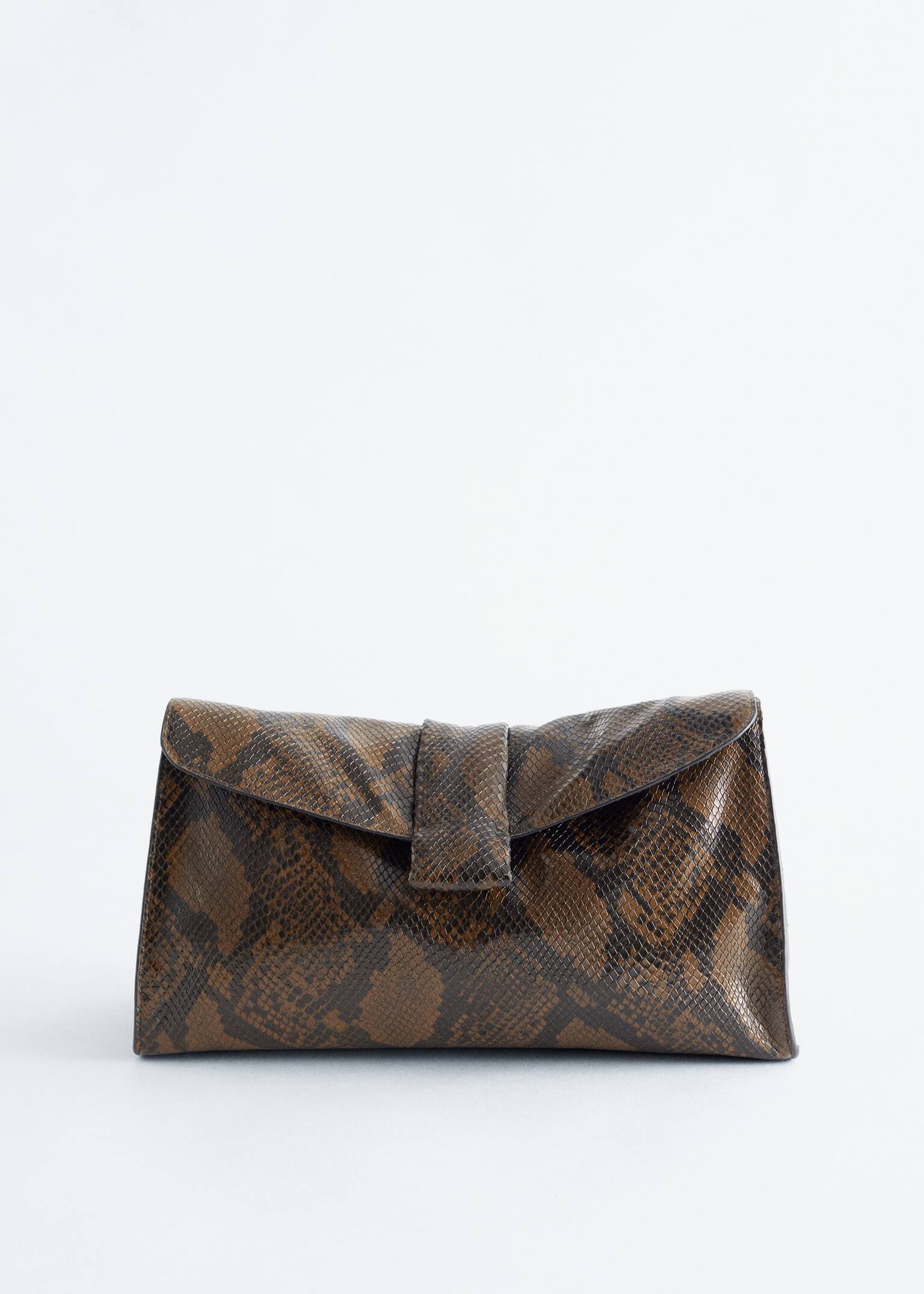 Soft Leather Clutch - Dark Brown Snake/Taupe/Black/Beige Snake - 2