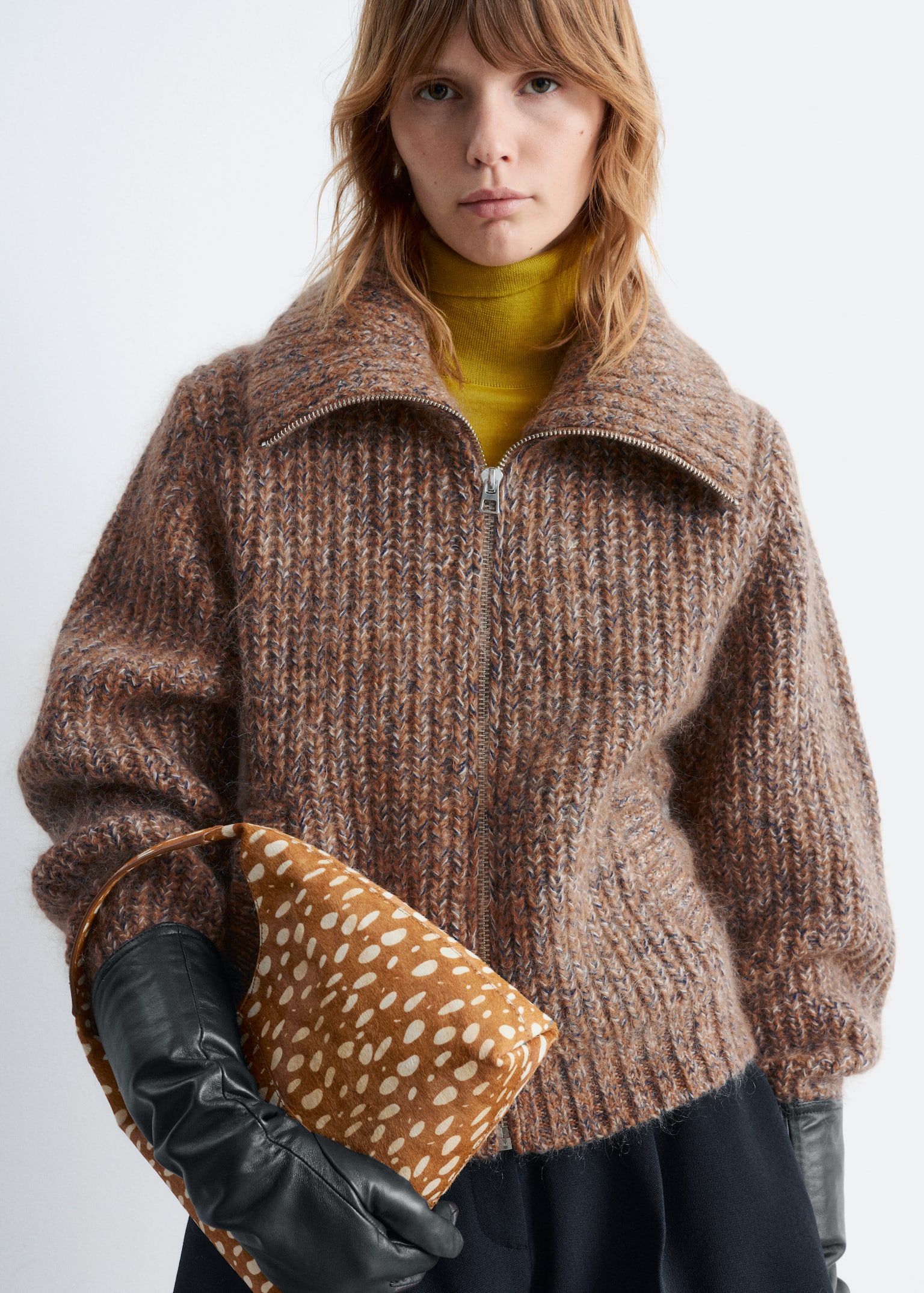 Sac porté épaule en cuir texturé - Imprimé biche beige foncé