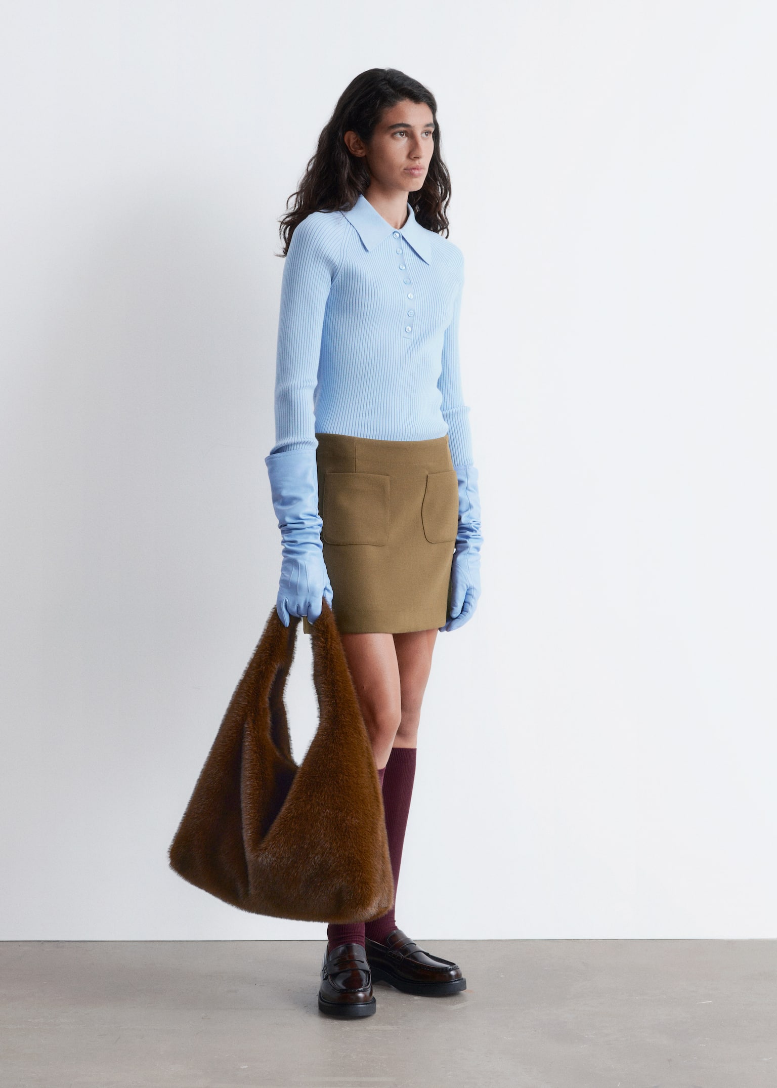 Áčková minisukně - Khaki hnědá/Černá - 4