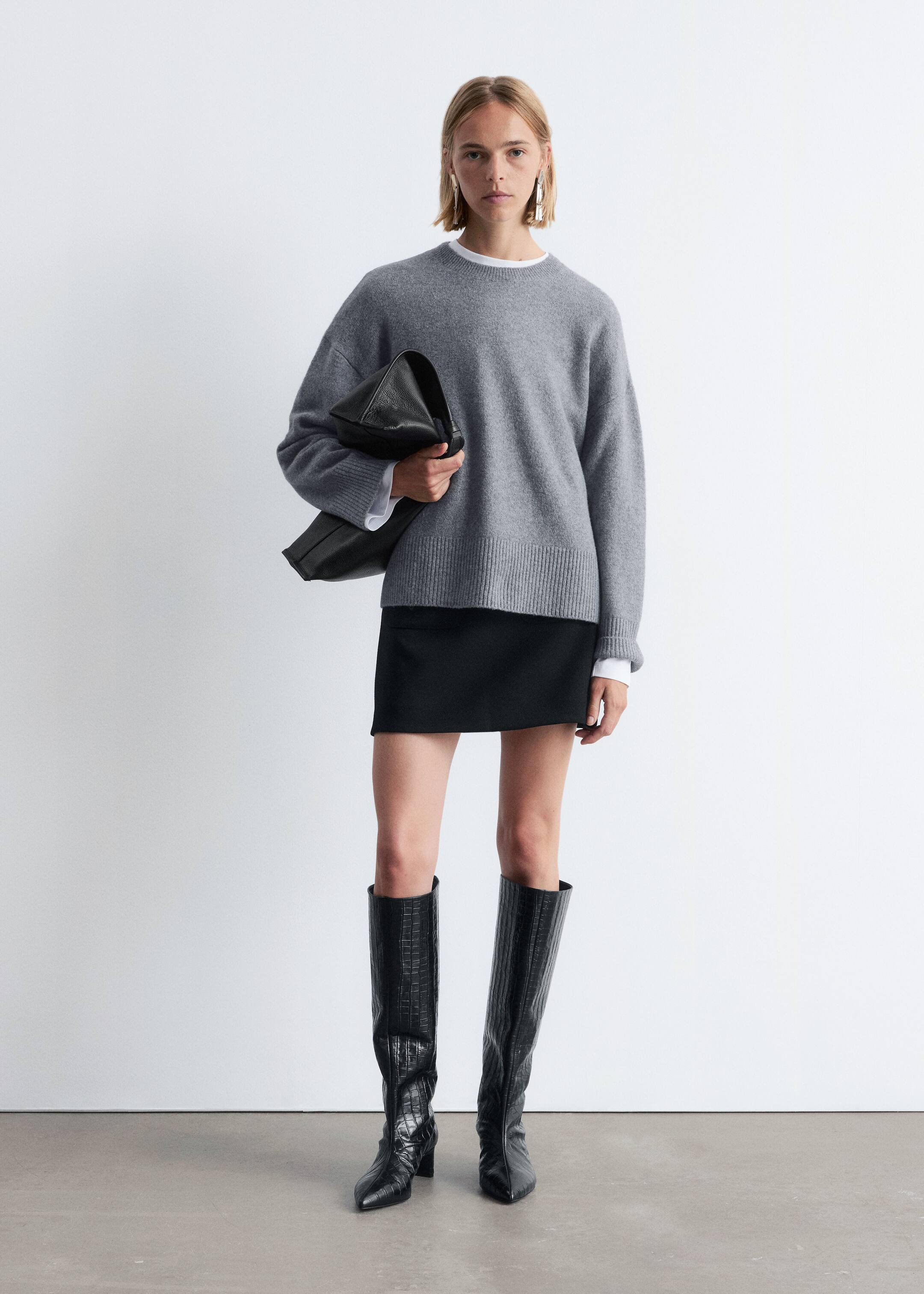 Visa större bild: Stickad tröja med avslappnad passform - Grå/Melange - DAM | H&M SE 3