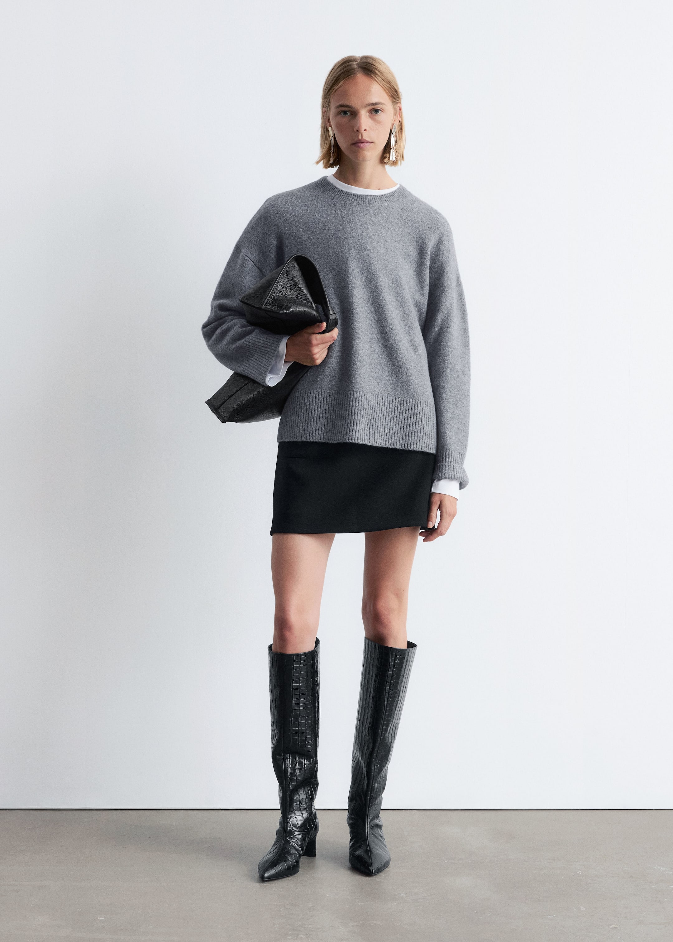 Visa större bild: Stickad tröja med avslappnad passform - Grå/Melange - DAM | H&M FI 3