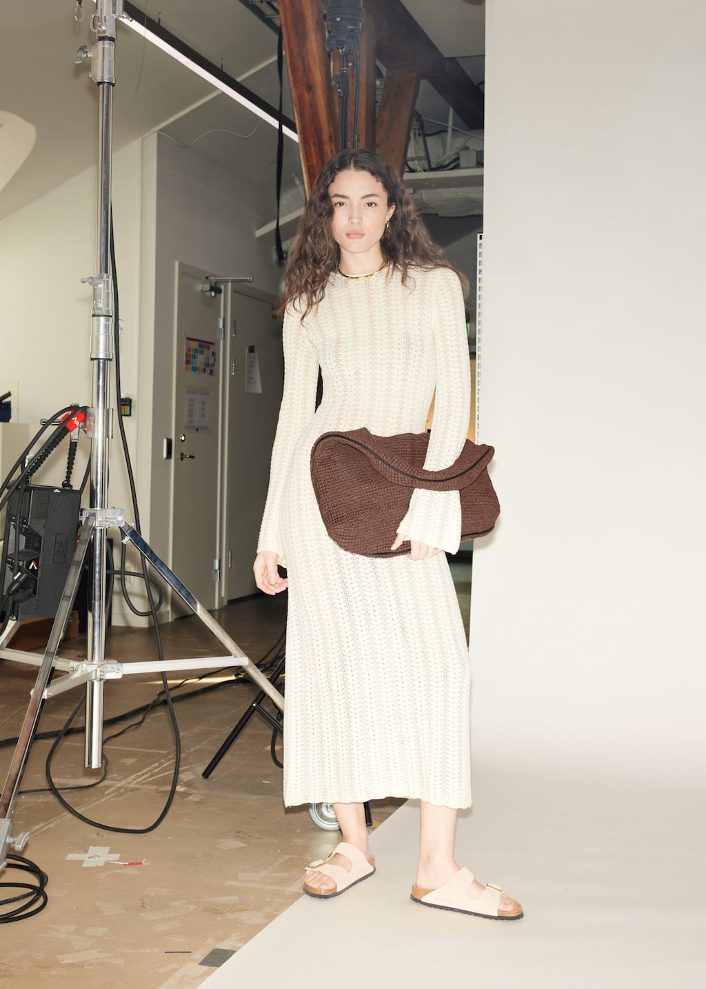 Image of Leather-Piping Straw Shoulder Bag