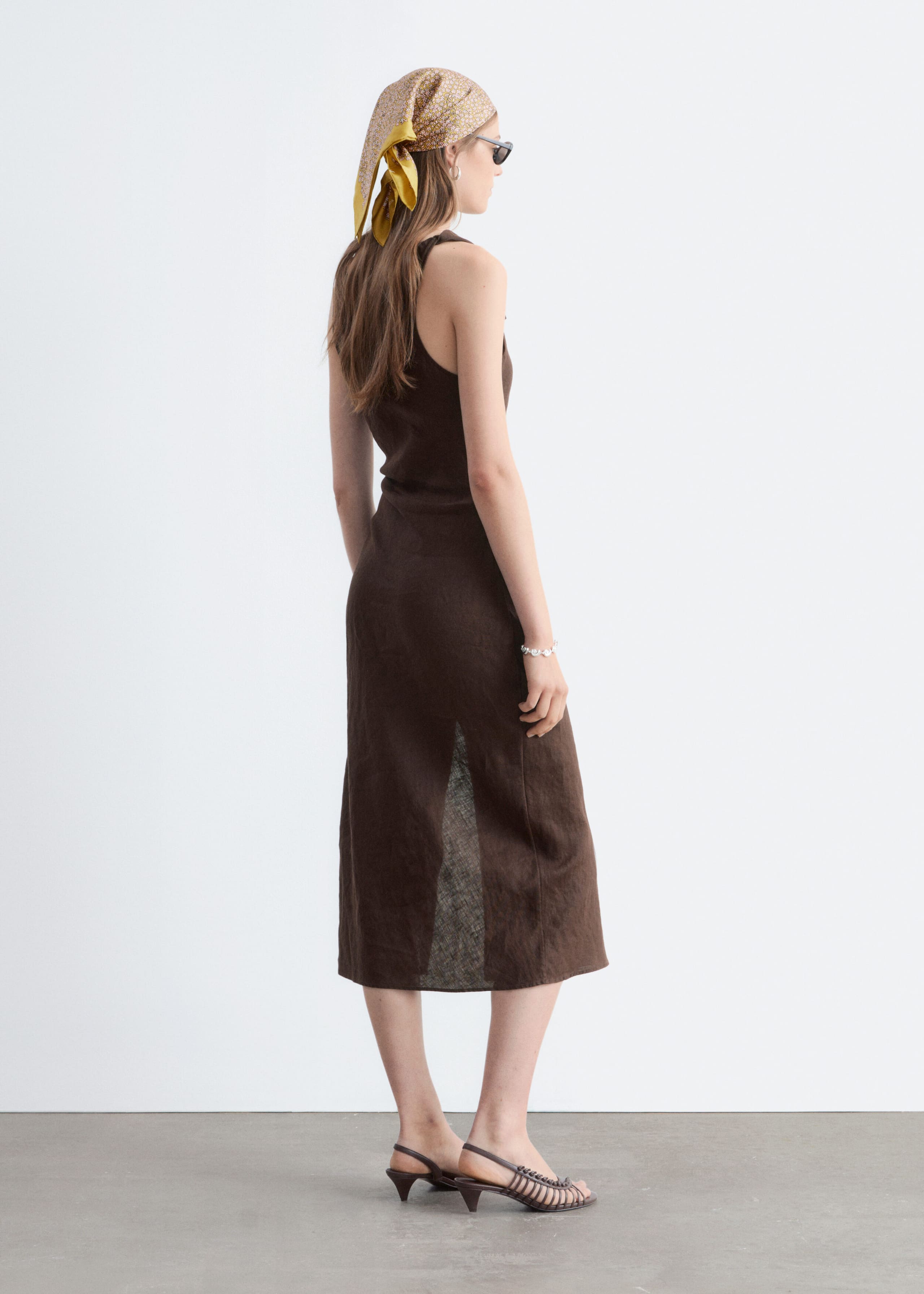 Image of Twist-Strap Linen Midi Dres
