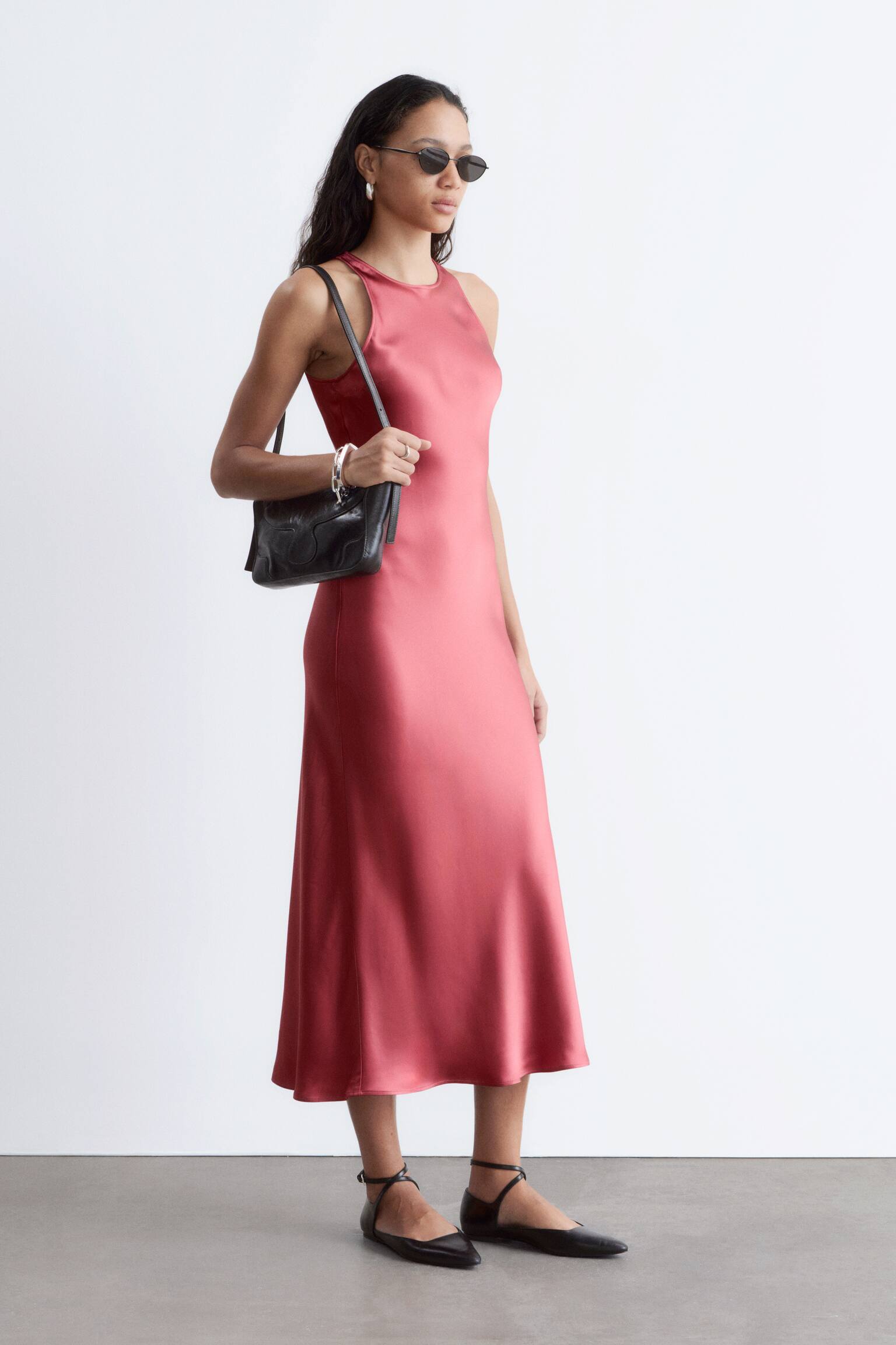 Mouwloze satijnen midi-jurk - Donkerroze/Dark Brown - 6