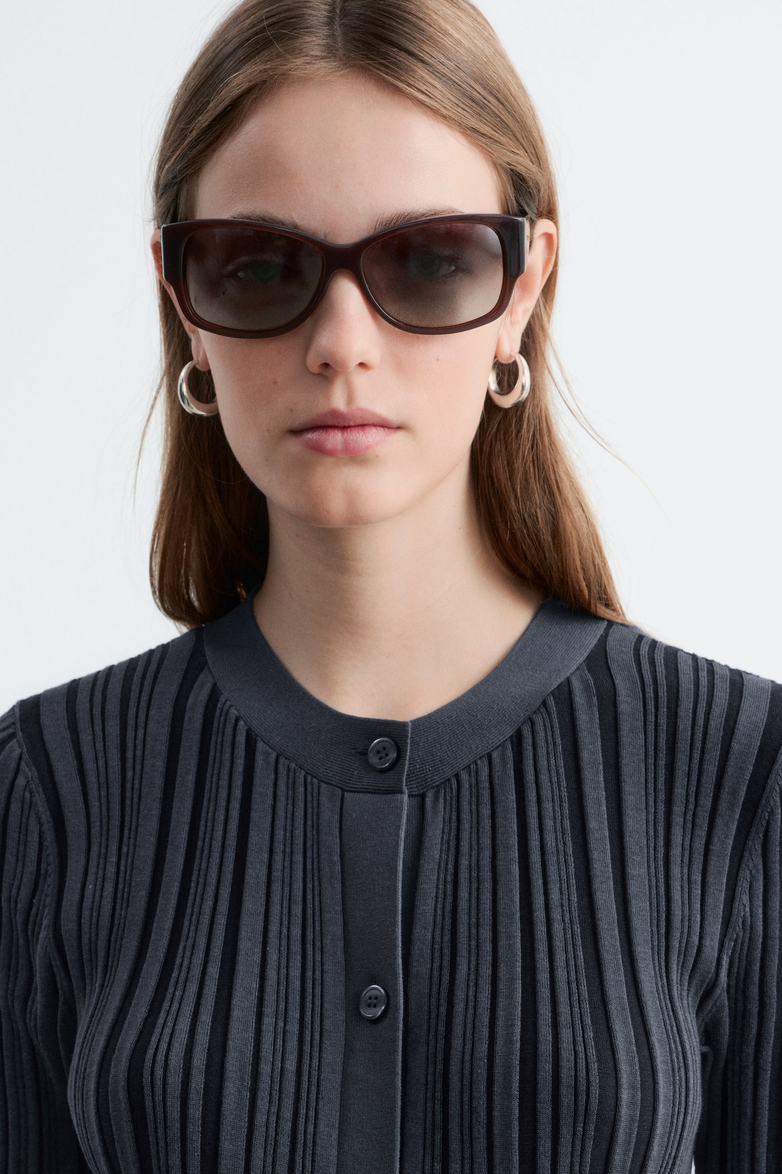 Sukienka midi w prążki - Ciemnoszary - 4