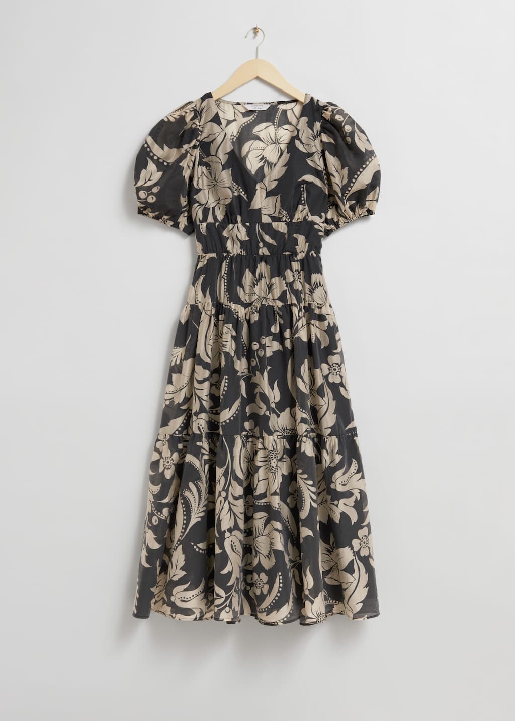 Tiered Midi Dress - Black/Beige Floral Print - Still Life