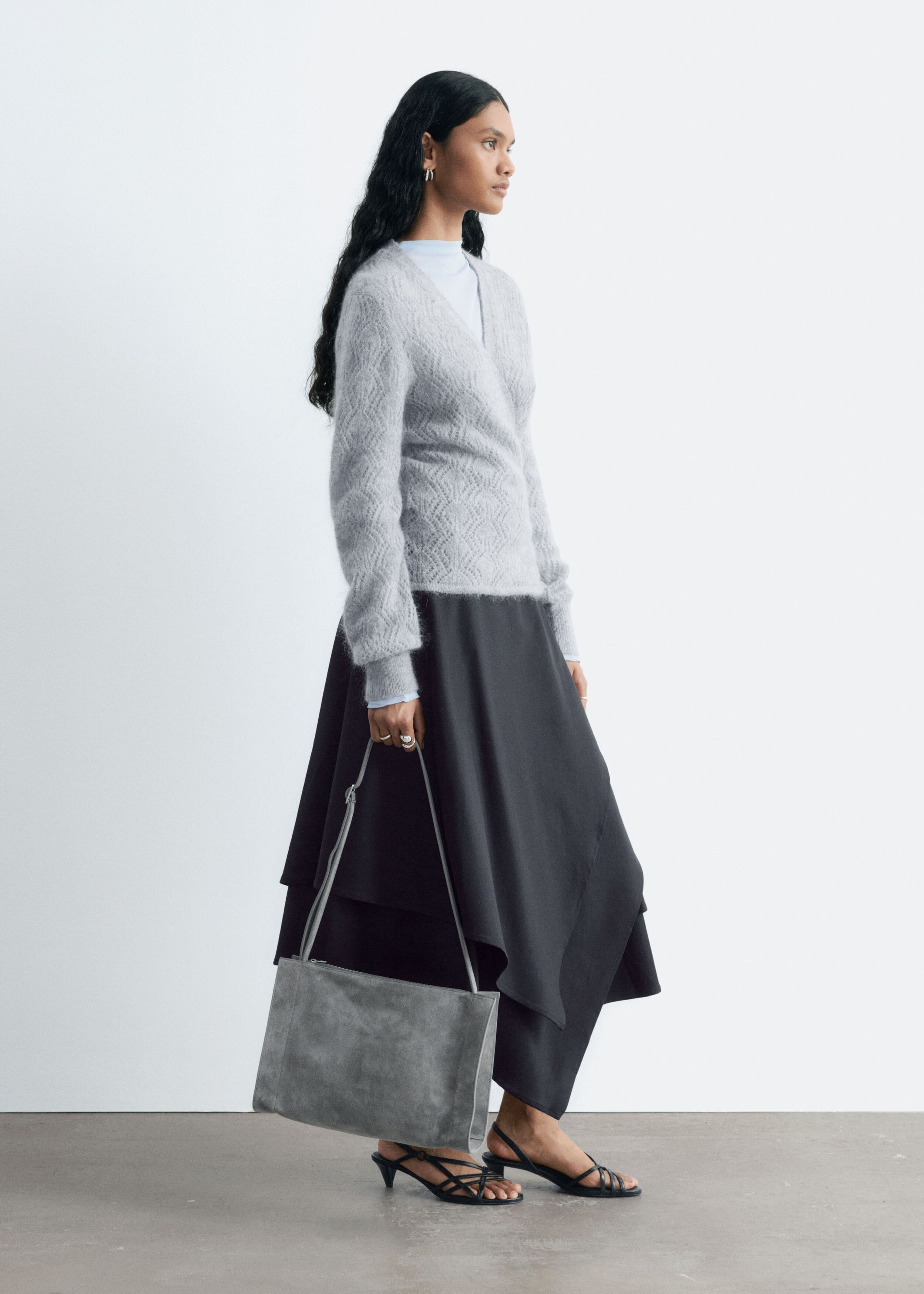 Mohair-Blend Pointelle Cardigan – Grå – lookbook