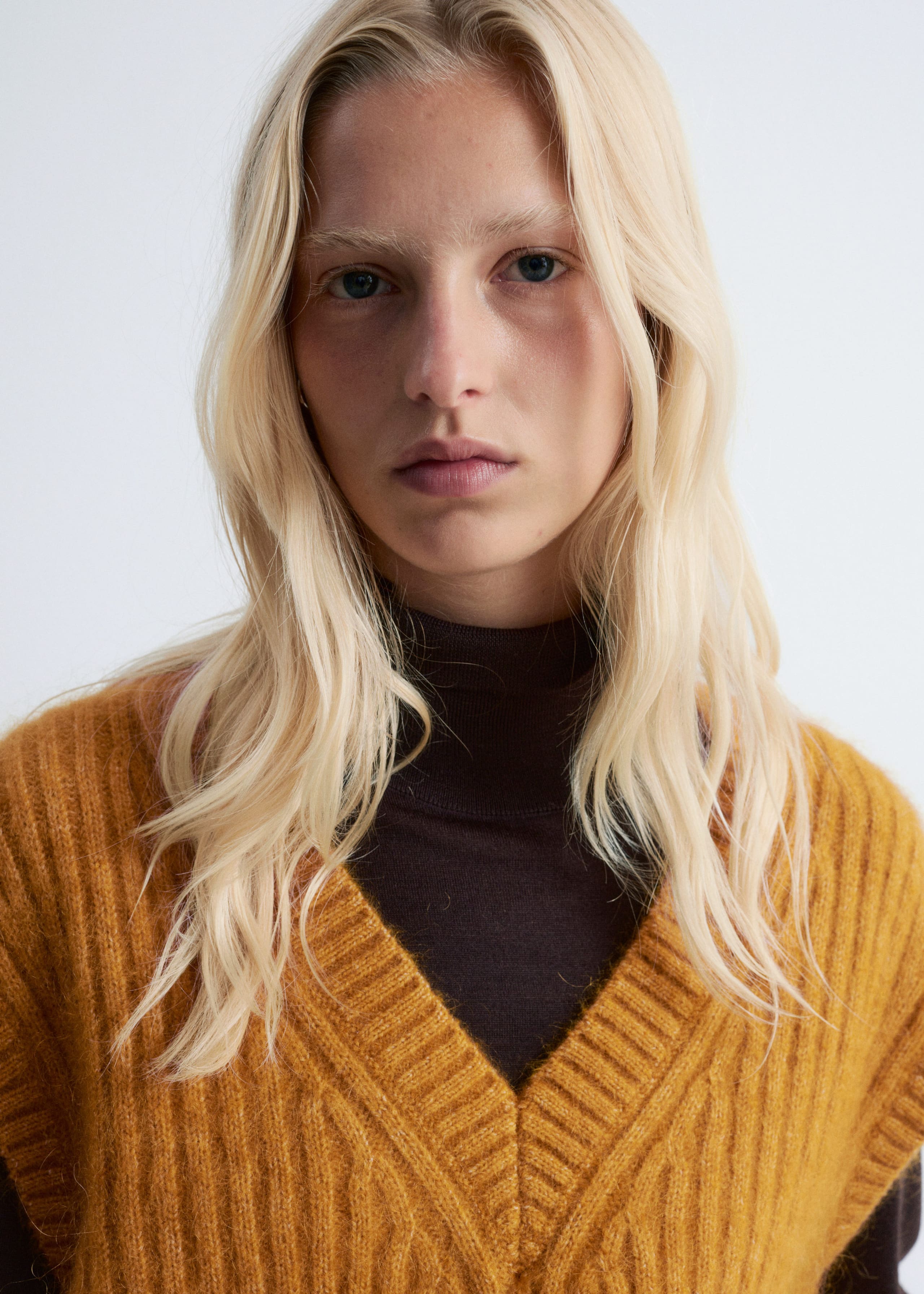 Knitted Mohair-Blend V-Neck Vest - Mustard Yellow - Lookbook