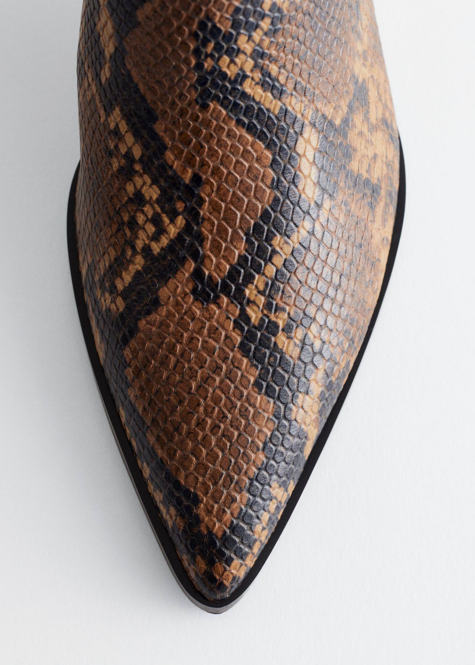 Bottines à petits talons - Motif serpent cognac/Noir/Marron Clair - 5