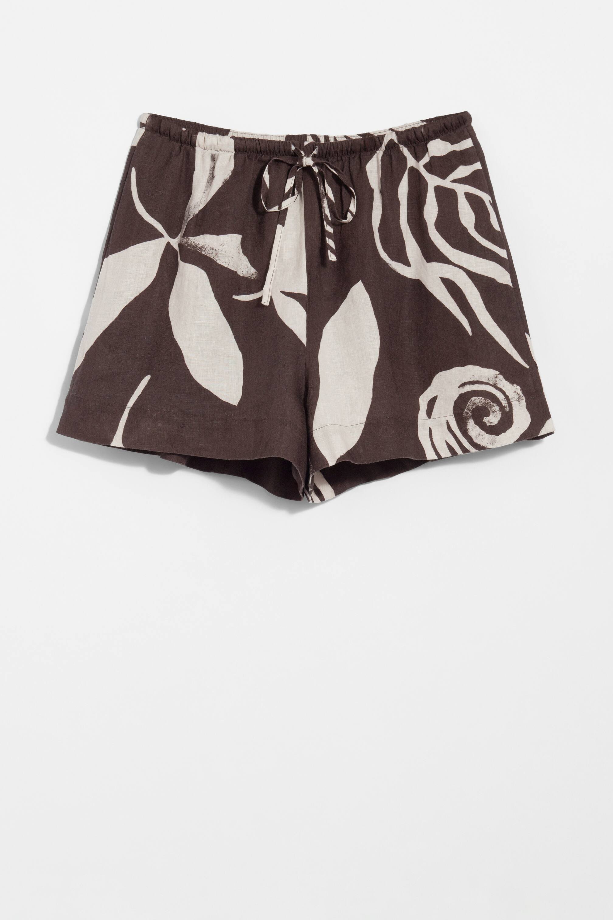 Se større billede: Hørshorts med snoretræk - Brun print - DAME | H&M DK 1