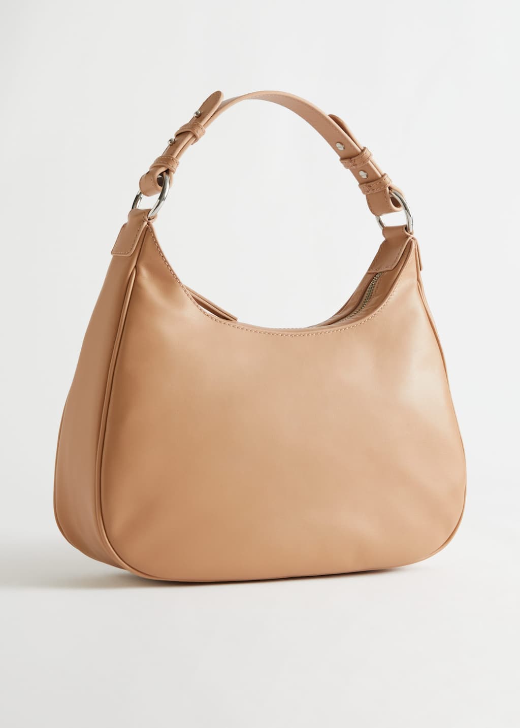 Curved Leather Shoulder Bag - Dark Beige - Natura morta