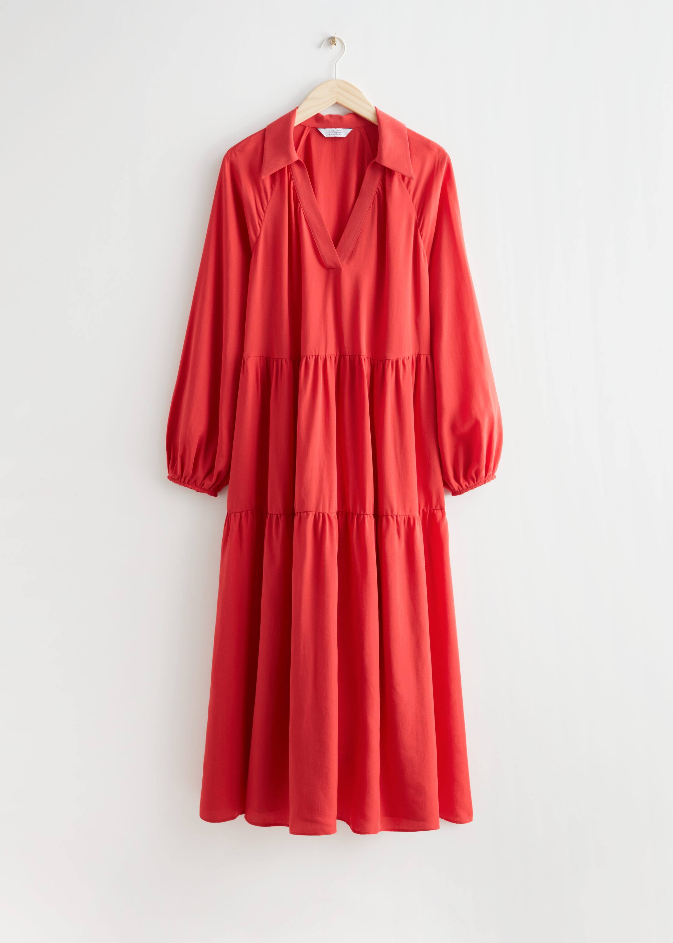 Voluminous Tiered Maxi Dress - Red - Natura morta