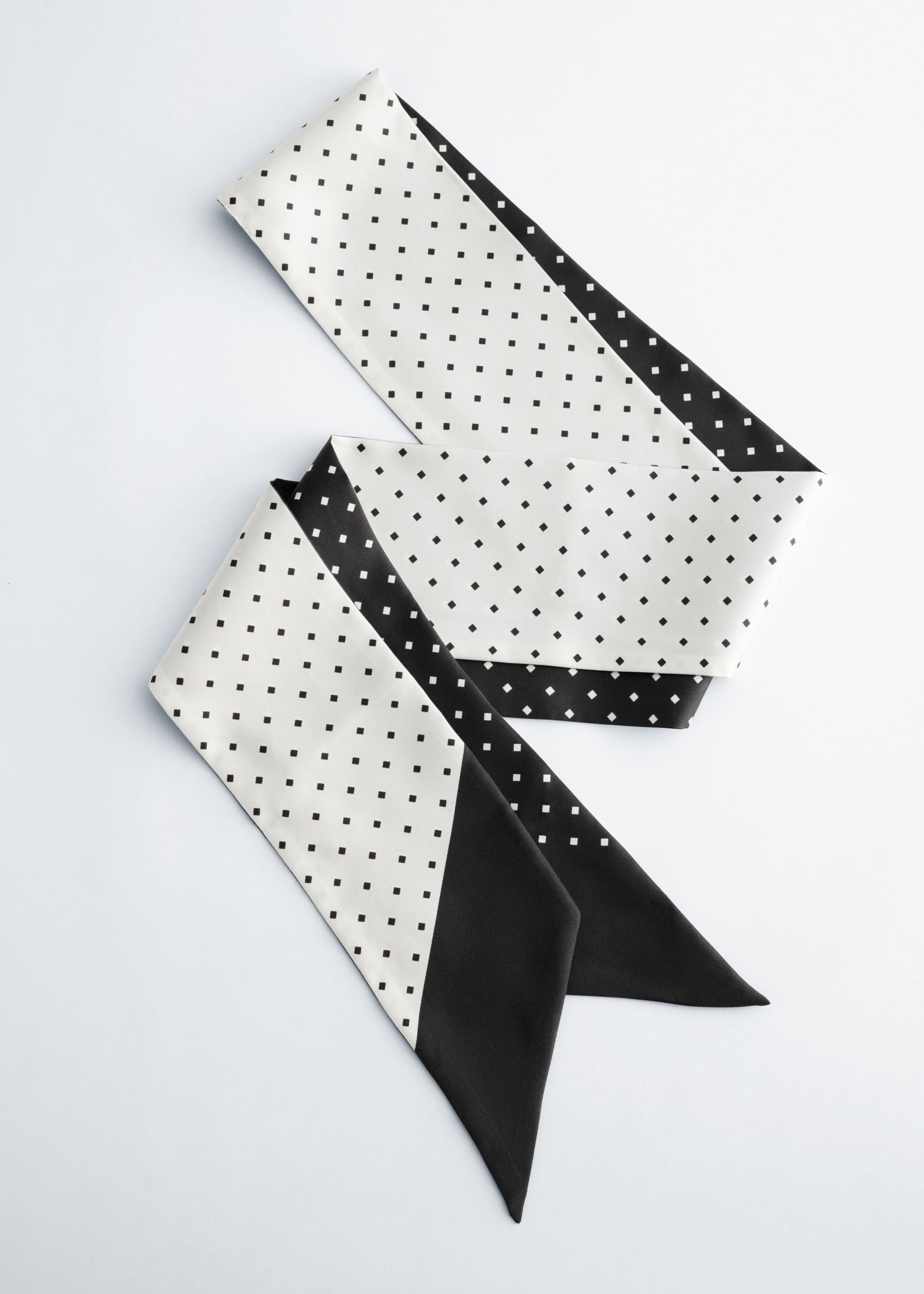 Slim Silk Print Scarf - Black/White Dots - Still Life