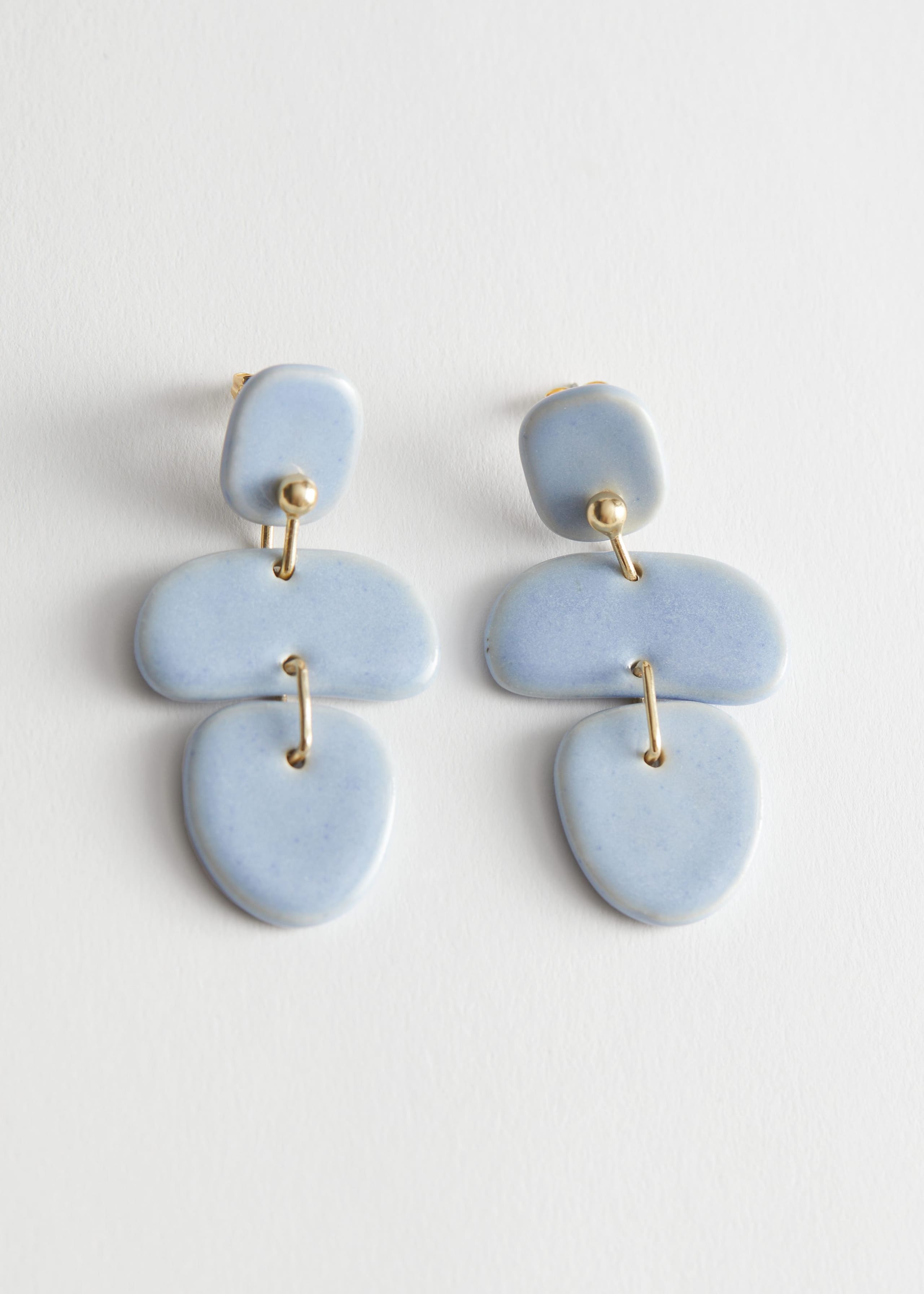 Dangling Ceramic Pendant Earrings - Light Blue - Natura morta