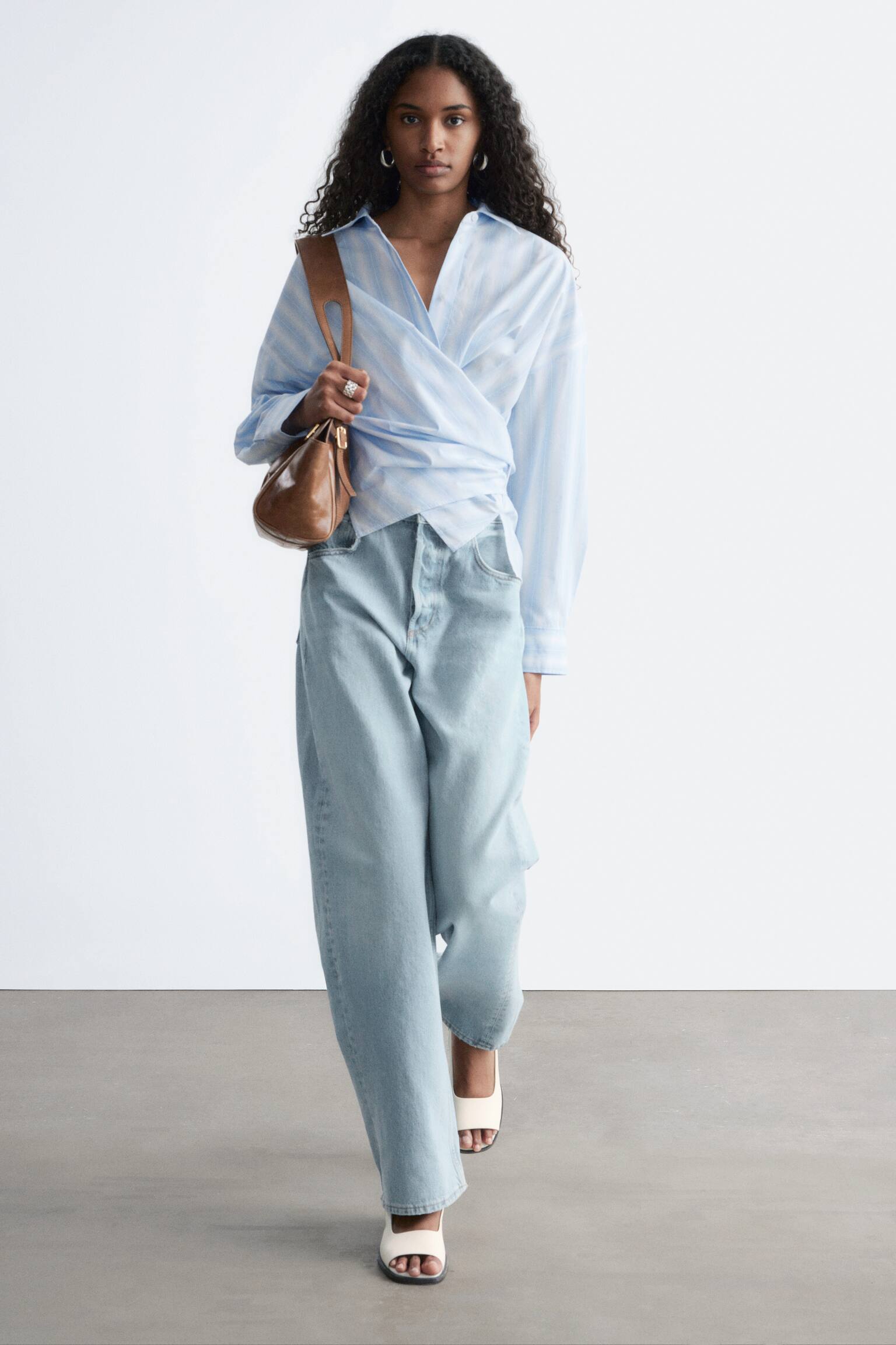 Deréknál Megkötős Pamut Ing - Kék/Fehér Csíkos - 7