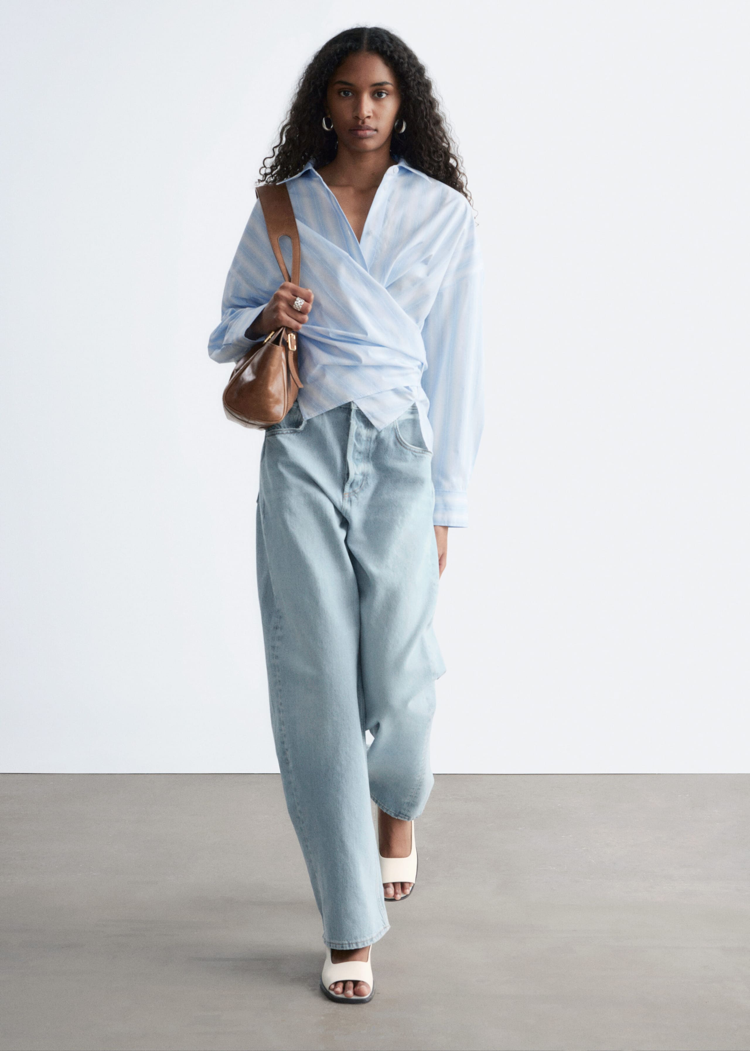 Tie-Waist Cotton Shirt - Blue/White Stripes - Lookbook