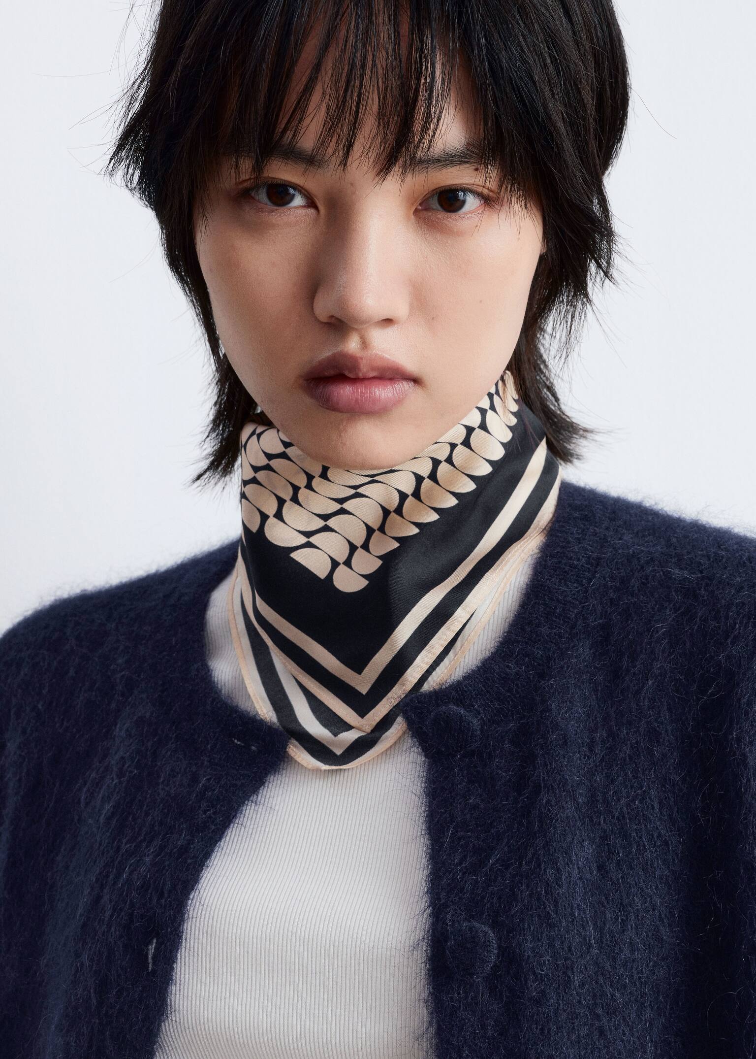 Knitted Mohair-Blend Cardigan - Dark Blue/Dark Brown - 6