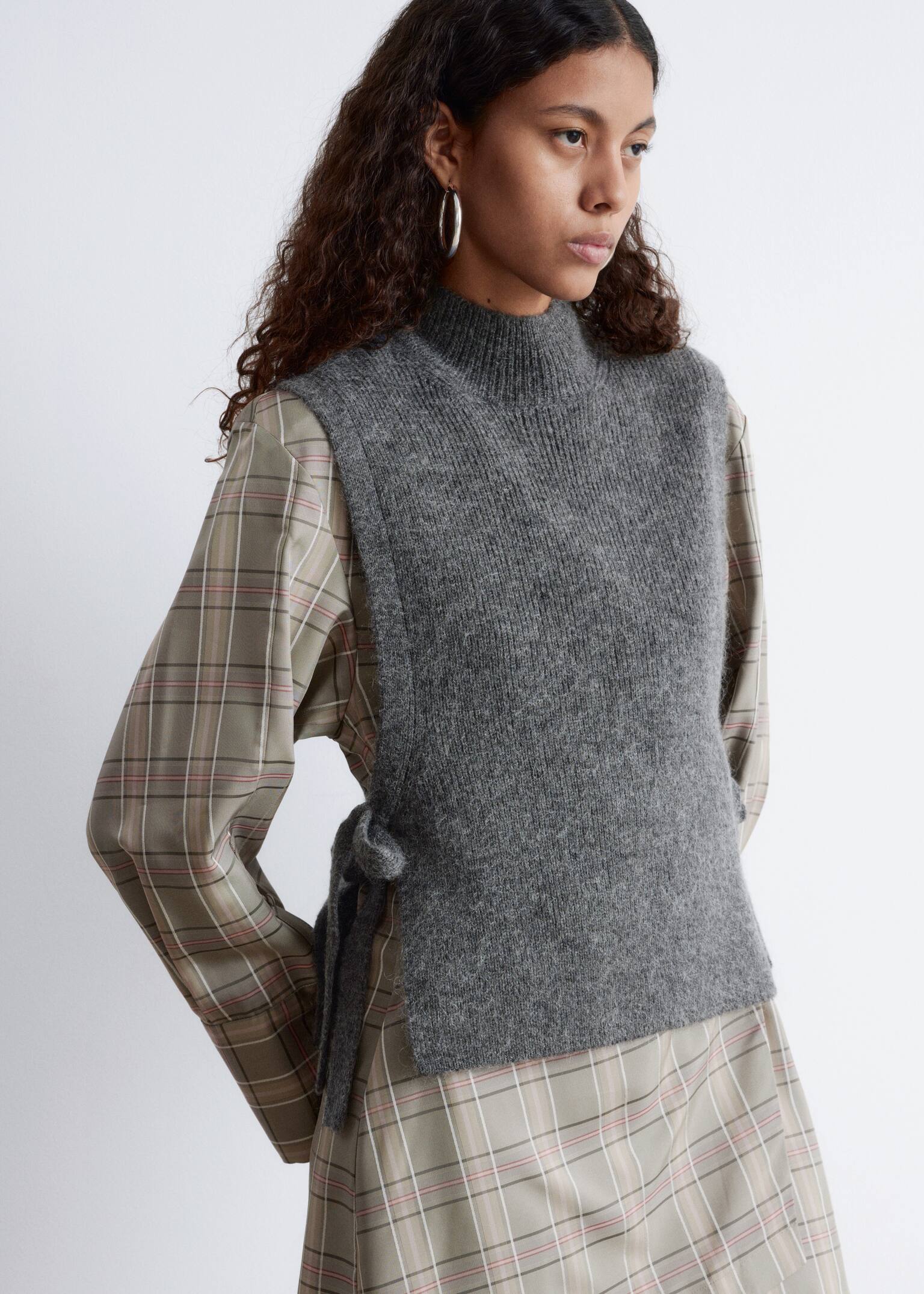 Plastron à col en laine - Gris/Rouge/Bleu marine