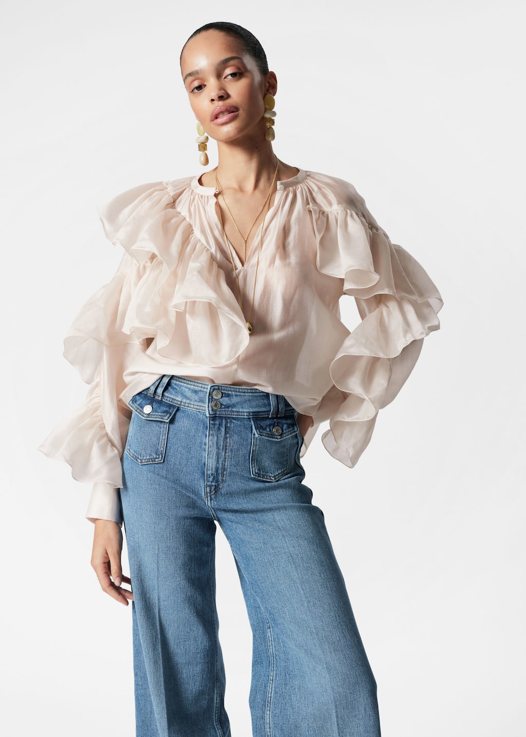 Image of Asymmetric Ruffle Blouse