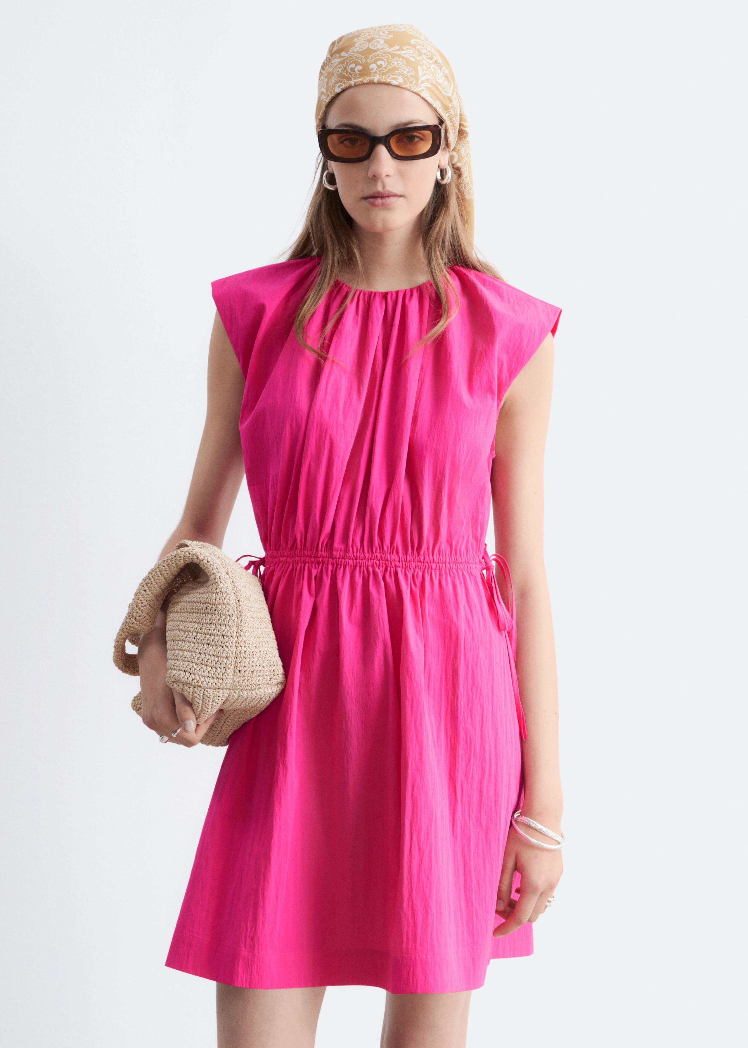 Drawstring Waist Sleeveless Dress - Hot Pink - Lookbook