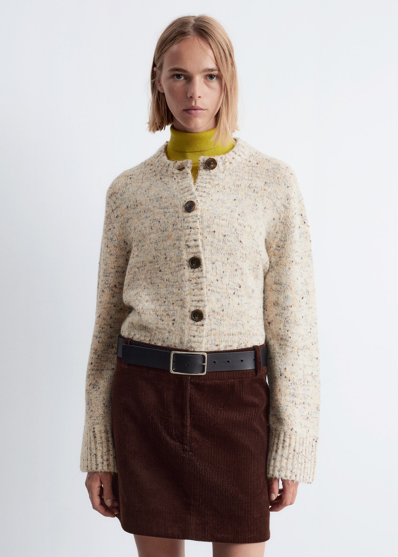 Cardigan boutonné en maille - Taupe/Rouge foncé