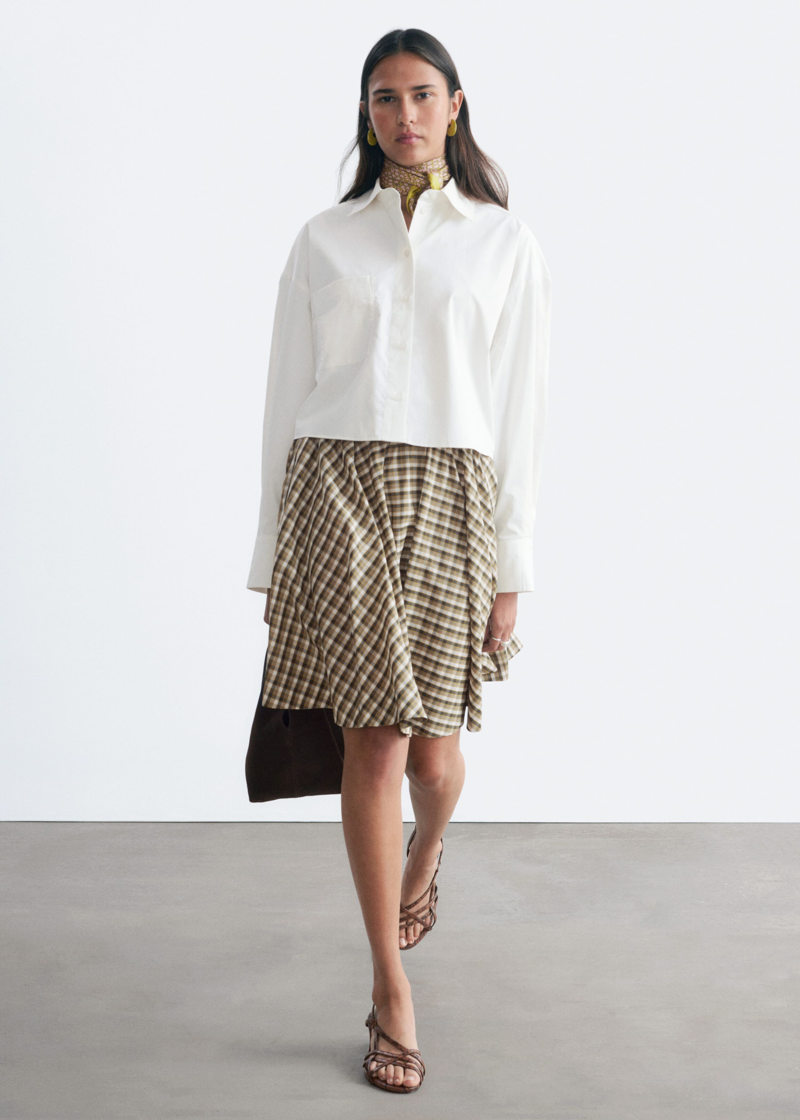 Cropped Cotton Twill Shirt - White - Lookbook