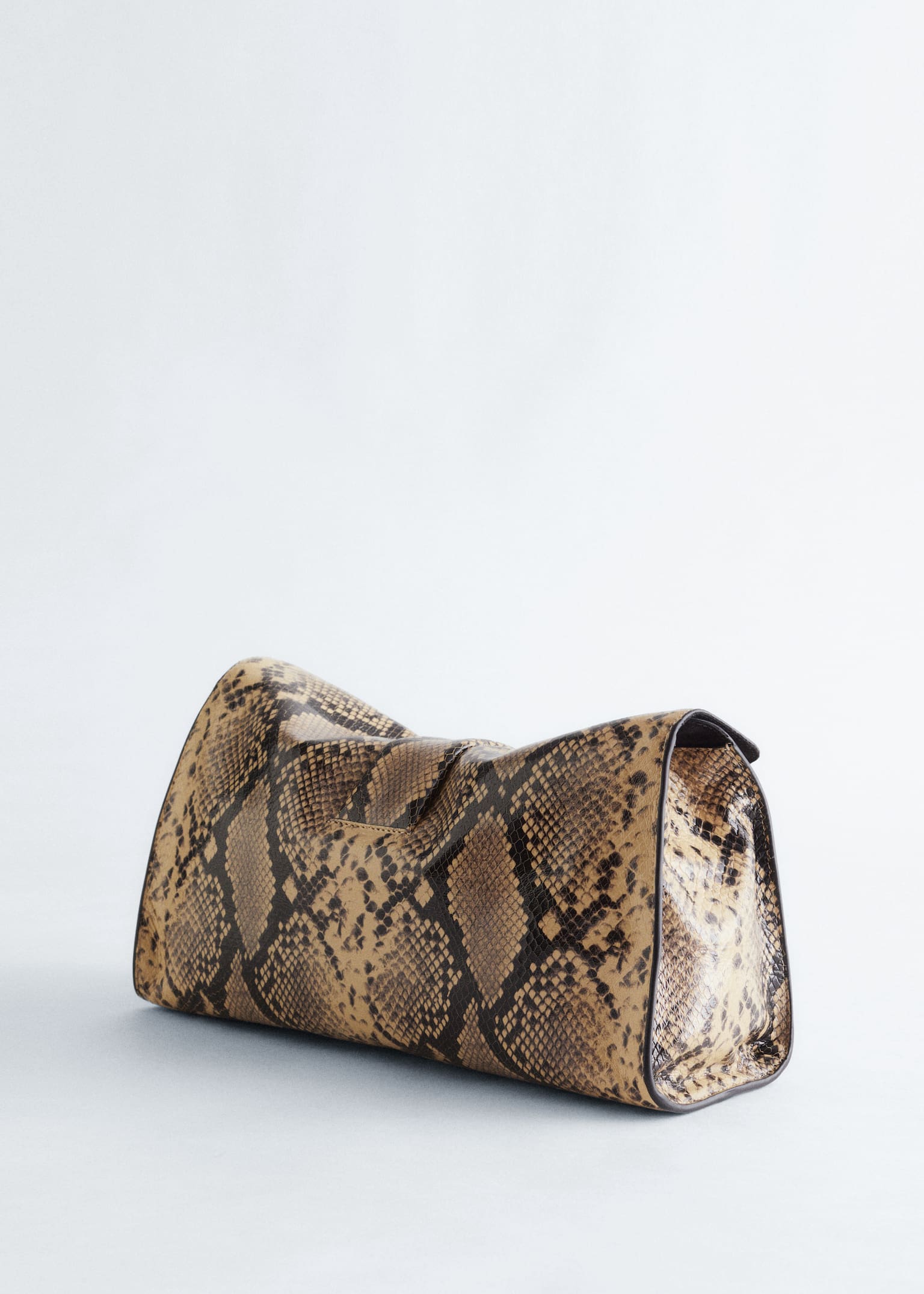 Soft Leather Clutch - Beige Snake/Dark Brown Snake - 5