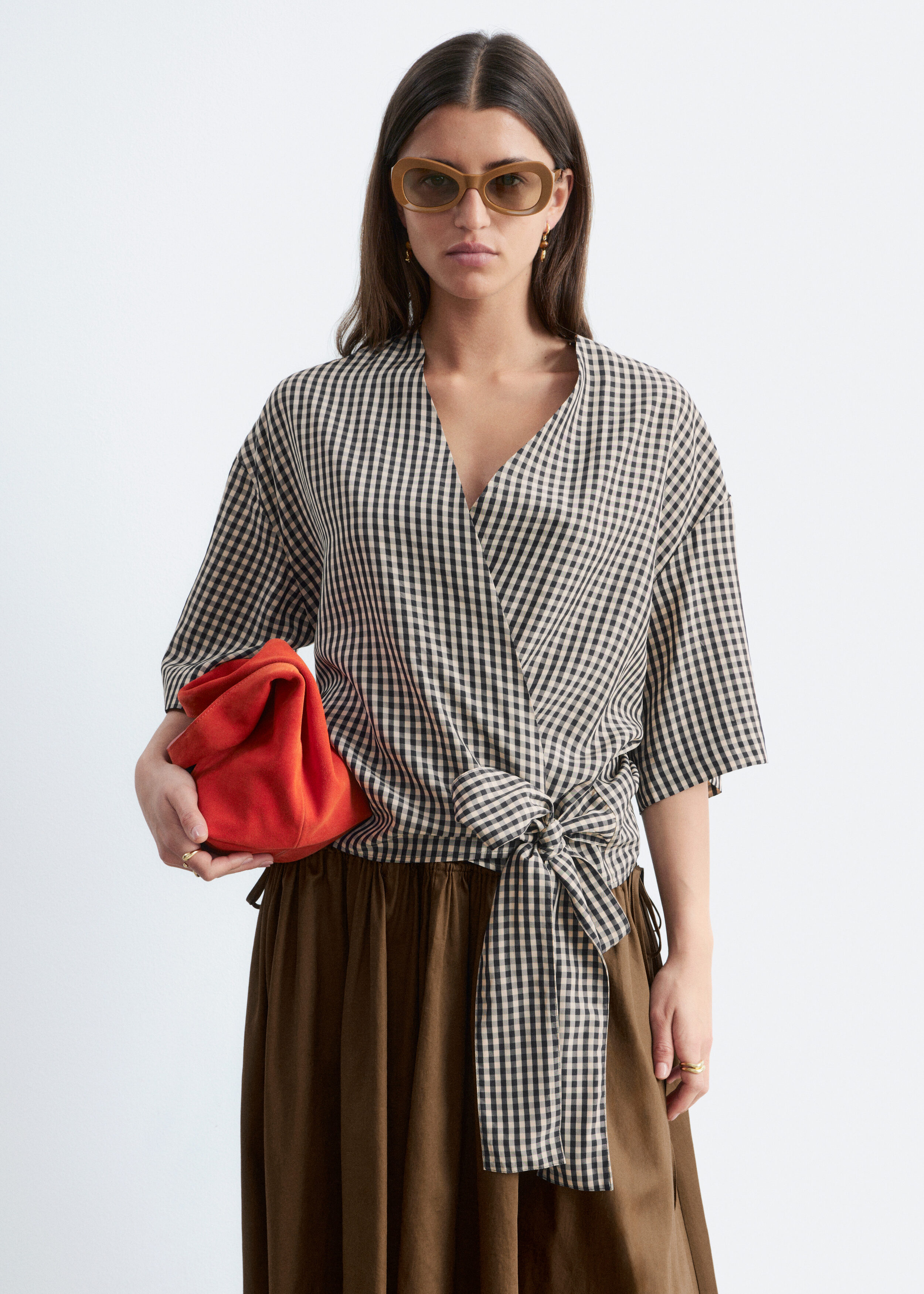 Wrap-Front Blouse - Dark Blue/Checked - & Other Stories GB