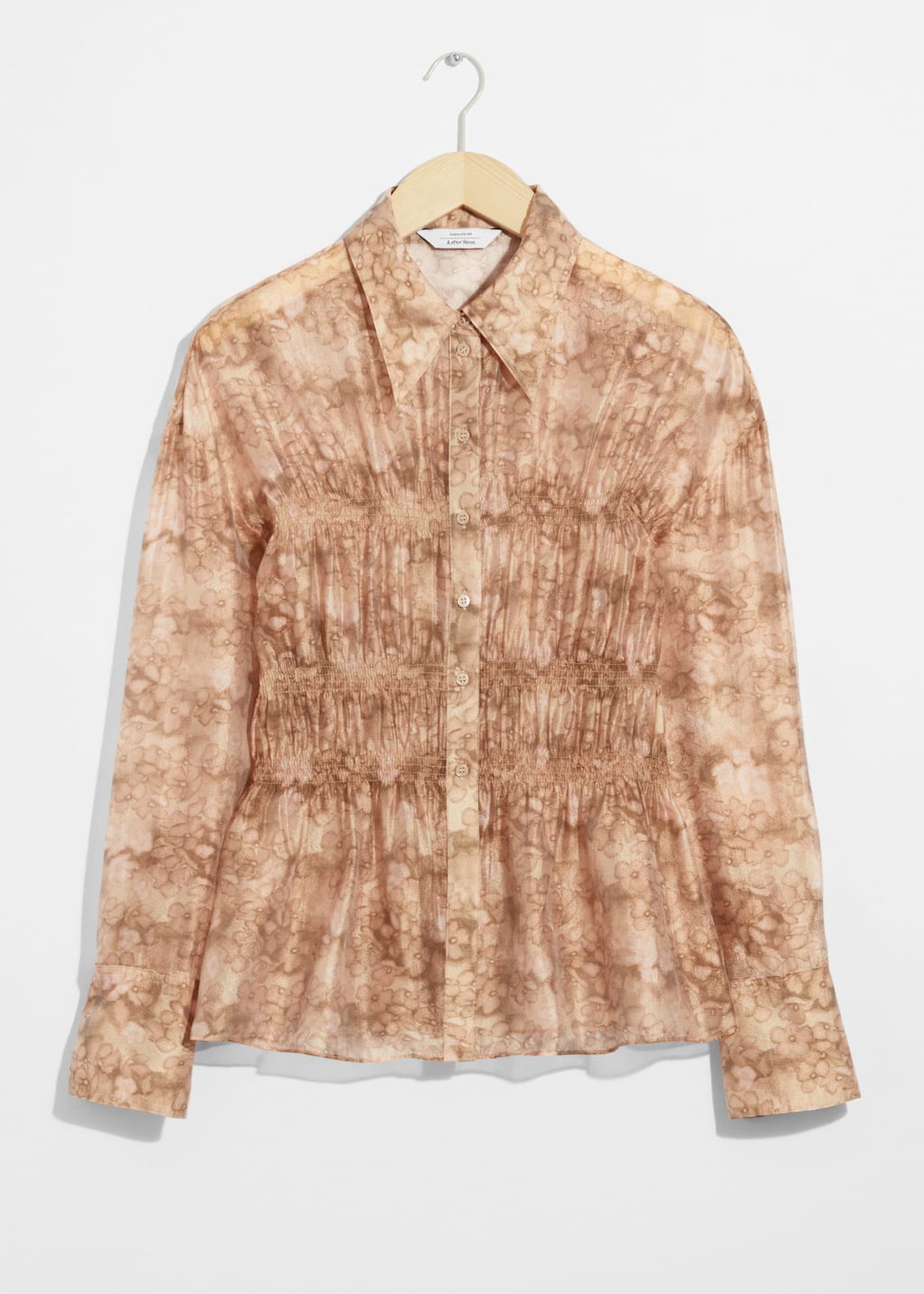 Sheer Peplum Blouse - Terracotta Print - Still Life
