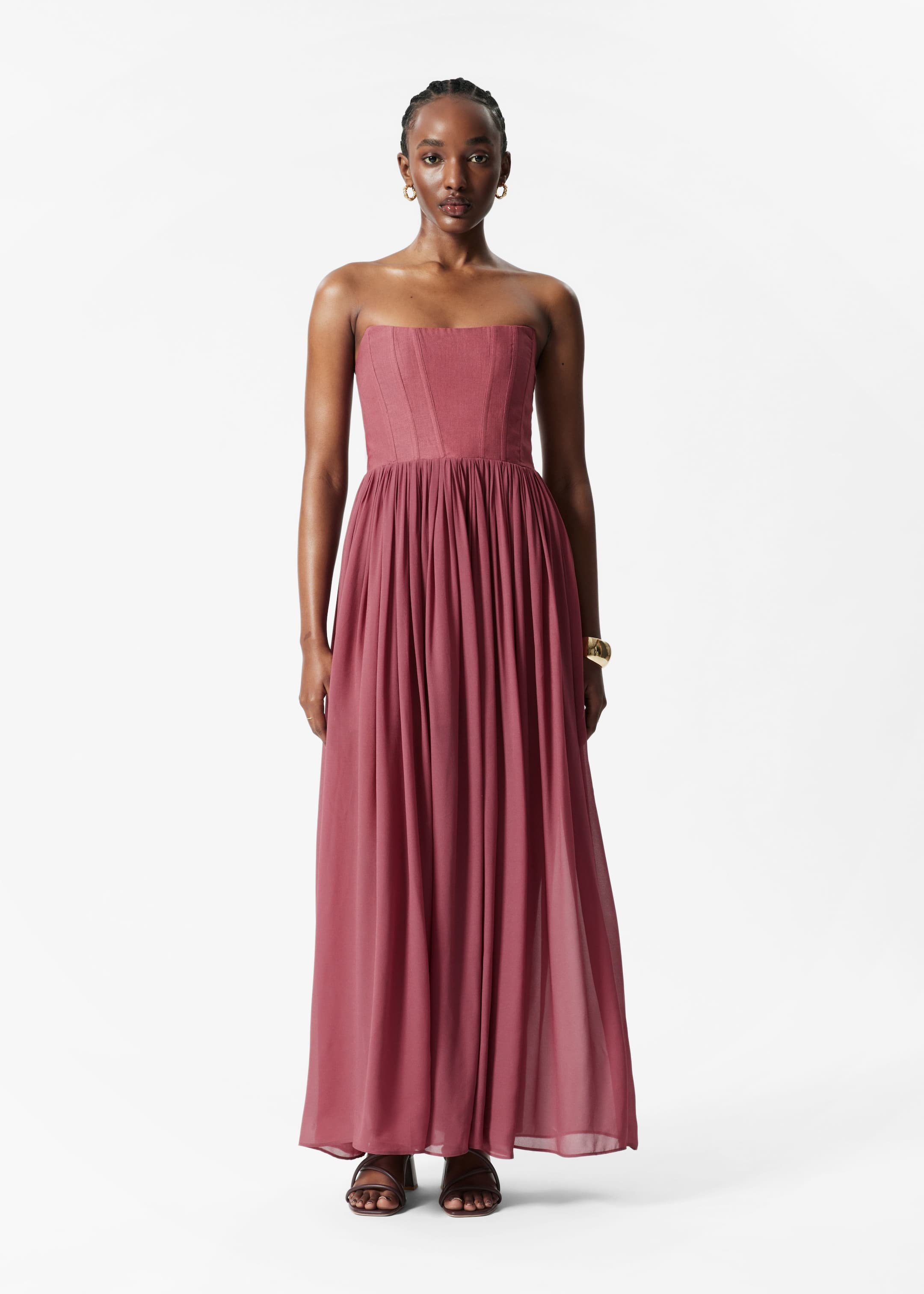 View larger image: Sheer Corset Maxi Dress - Dark Red - Ladies | H&M GB 1