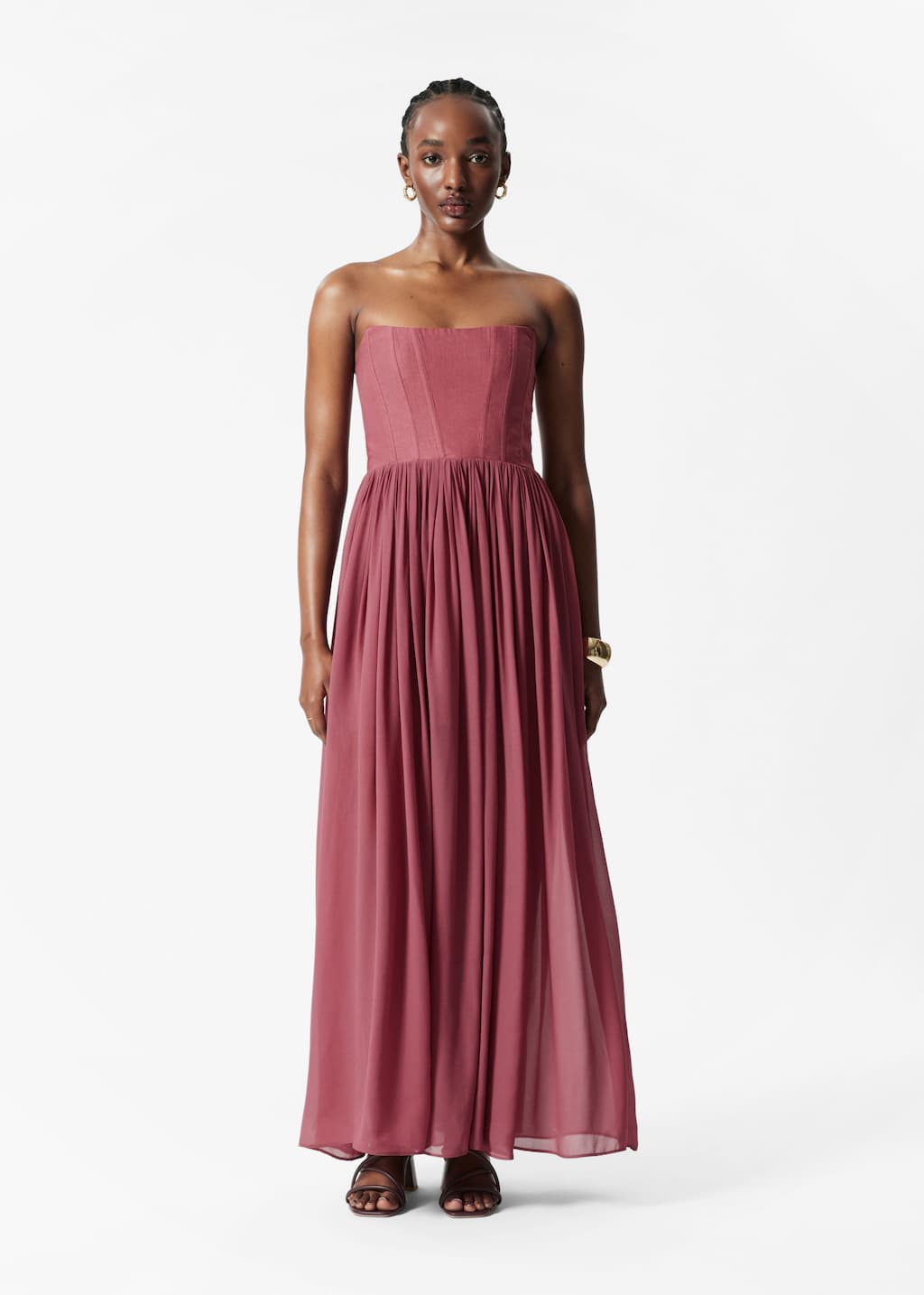 Image of Maxivestido con corsé en gasa transparente