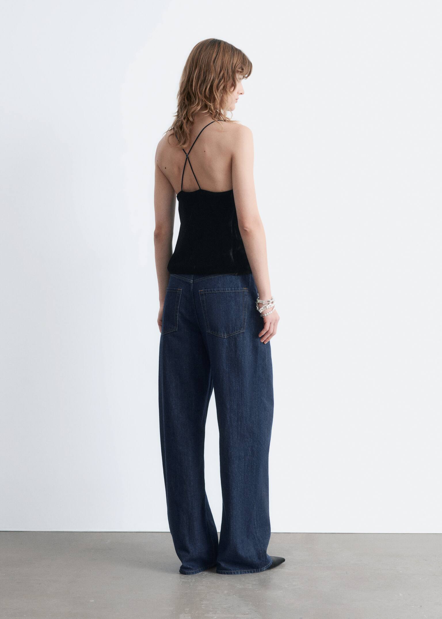 Trägertop aus Samt - Schwarz/Khaki-Braun - 4