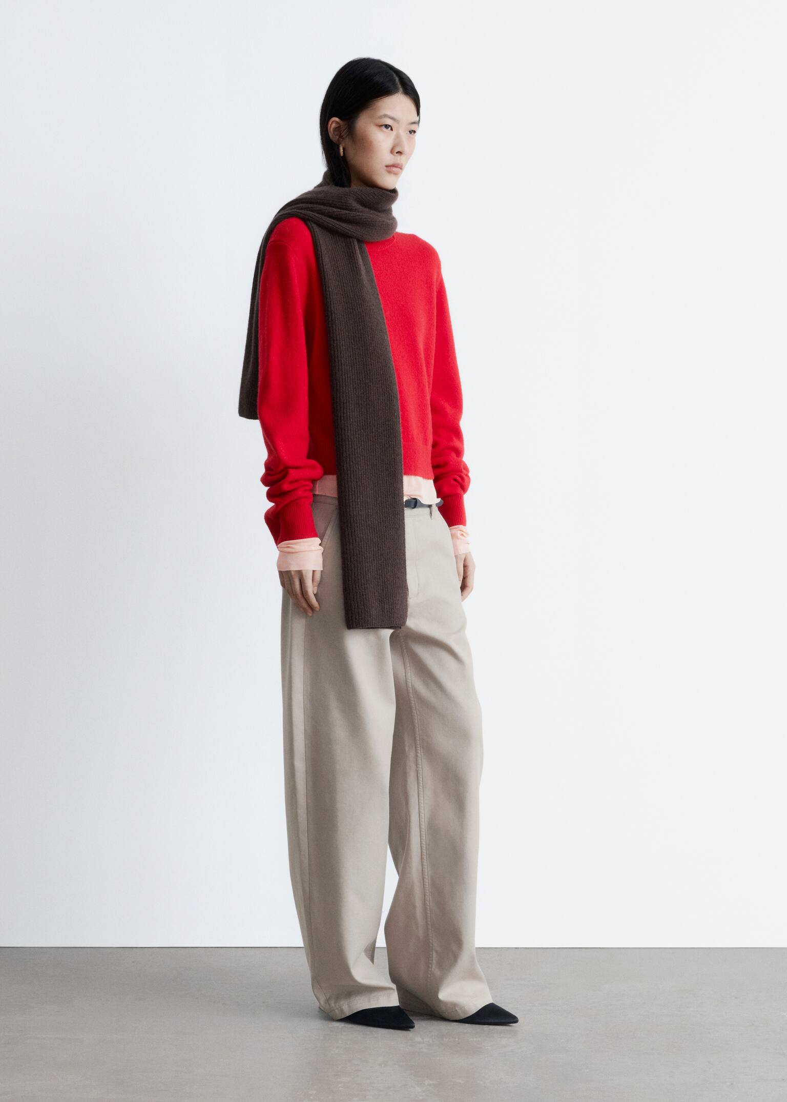 סוודר מתערובת צמר - אדום/שחור/אפור-בז’ מלנג’ בהיר - 4