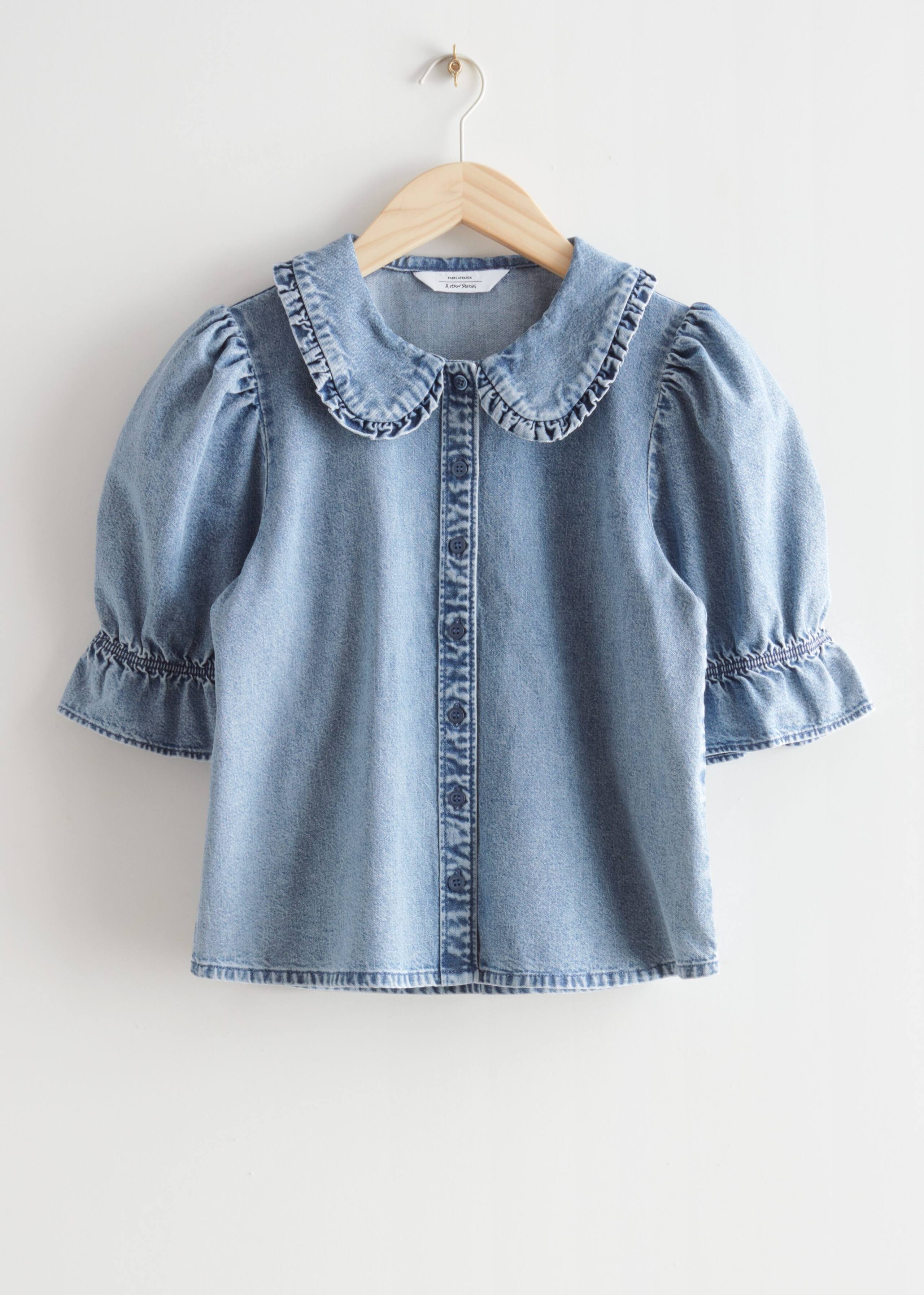 StatementCollarDenimBlouse - Mid Blue - Natura morta