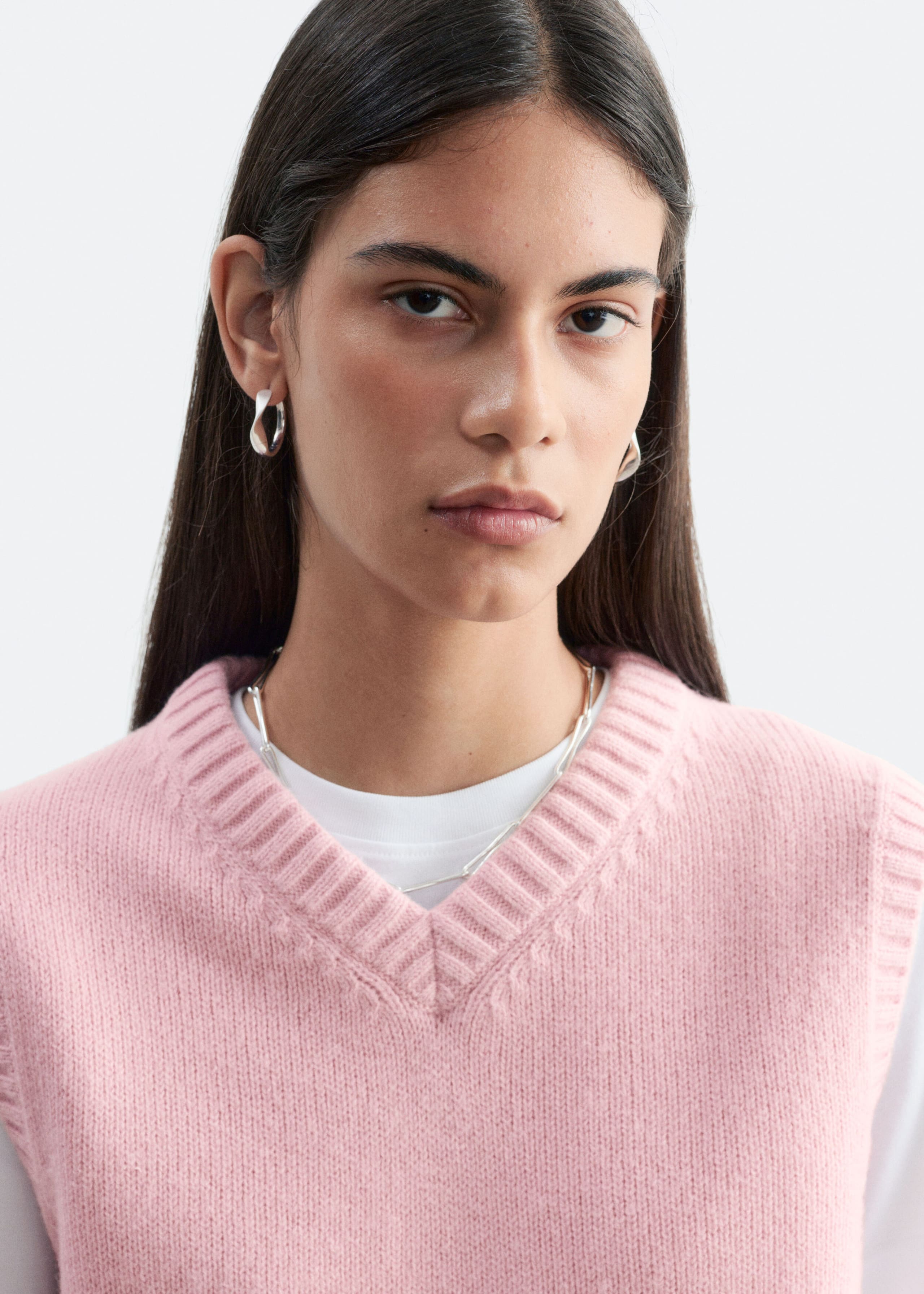 Wool-Cotton Knitted Vest - Pink - Lookbook